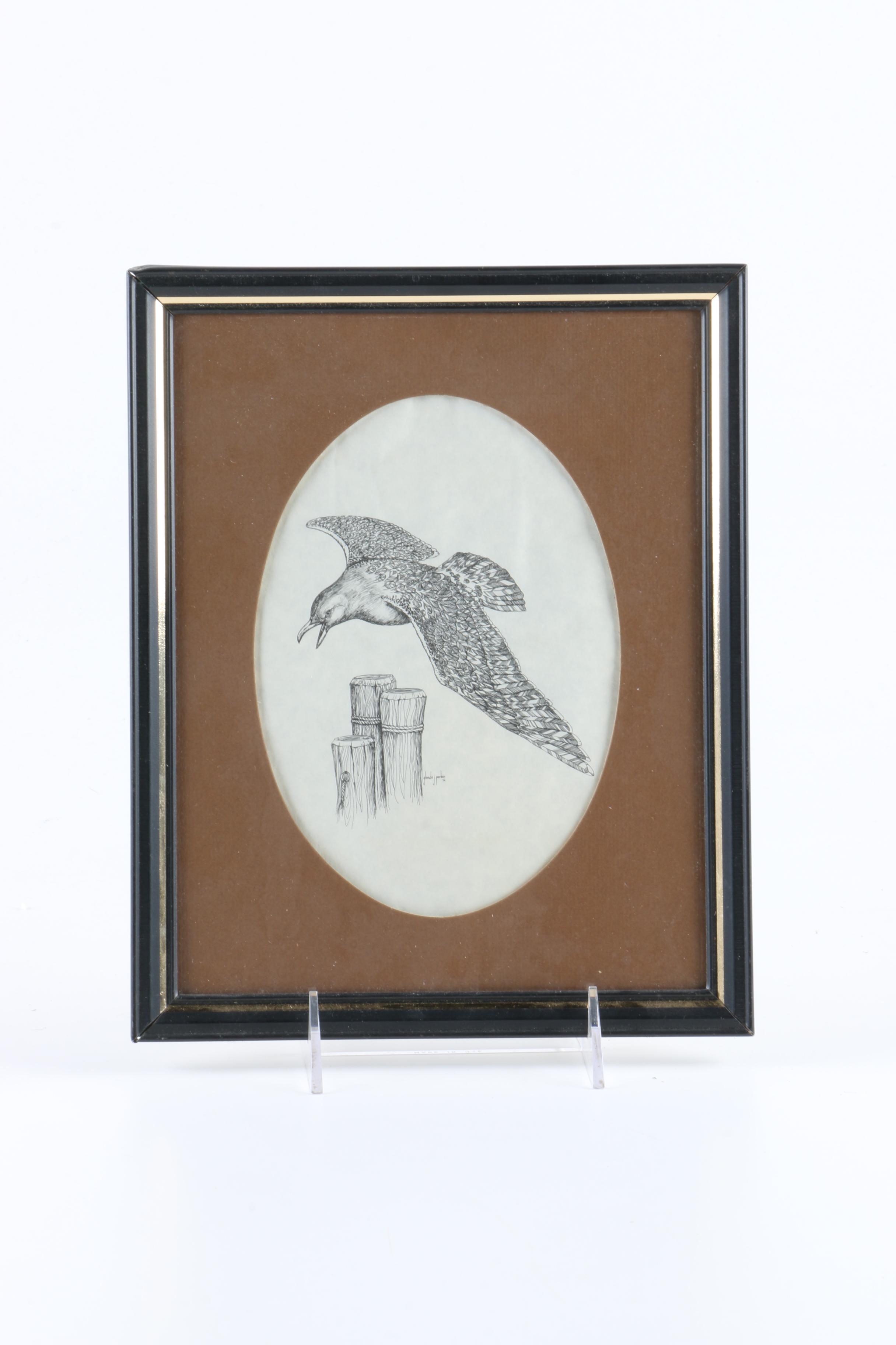 Glenda J. Parker 1970s Lithograph of Seagull