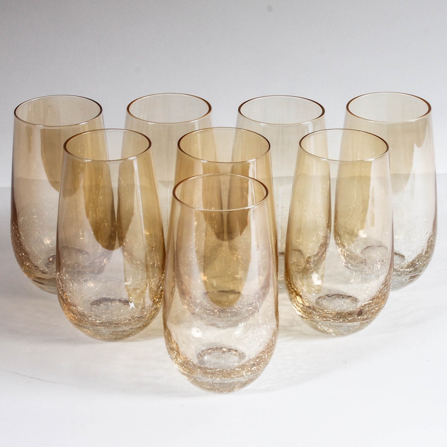 Eight Gold Tone Crazed Glass Tumblers