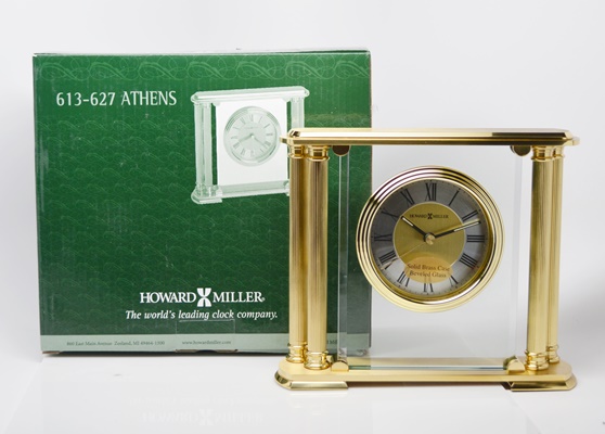 Howard Miller "Athens" Brass and Glass Table Clock
