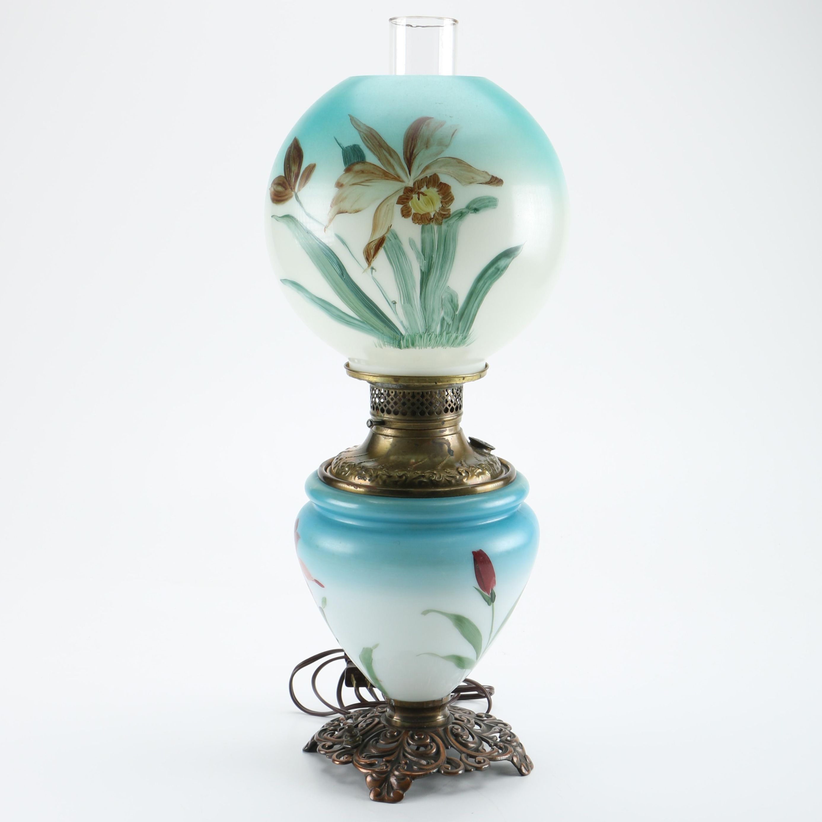 Hand-Painted Vintage Hurricane Lamp