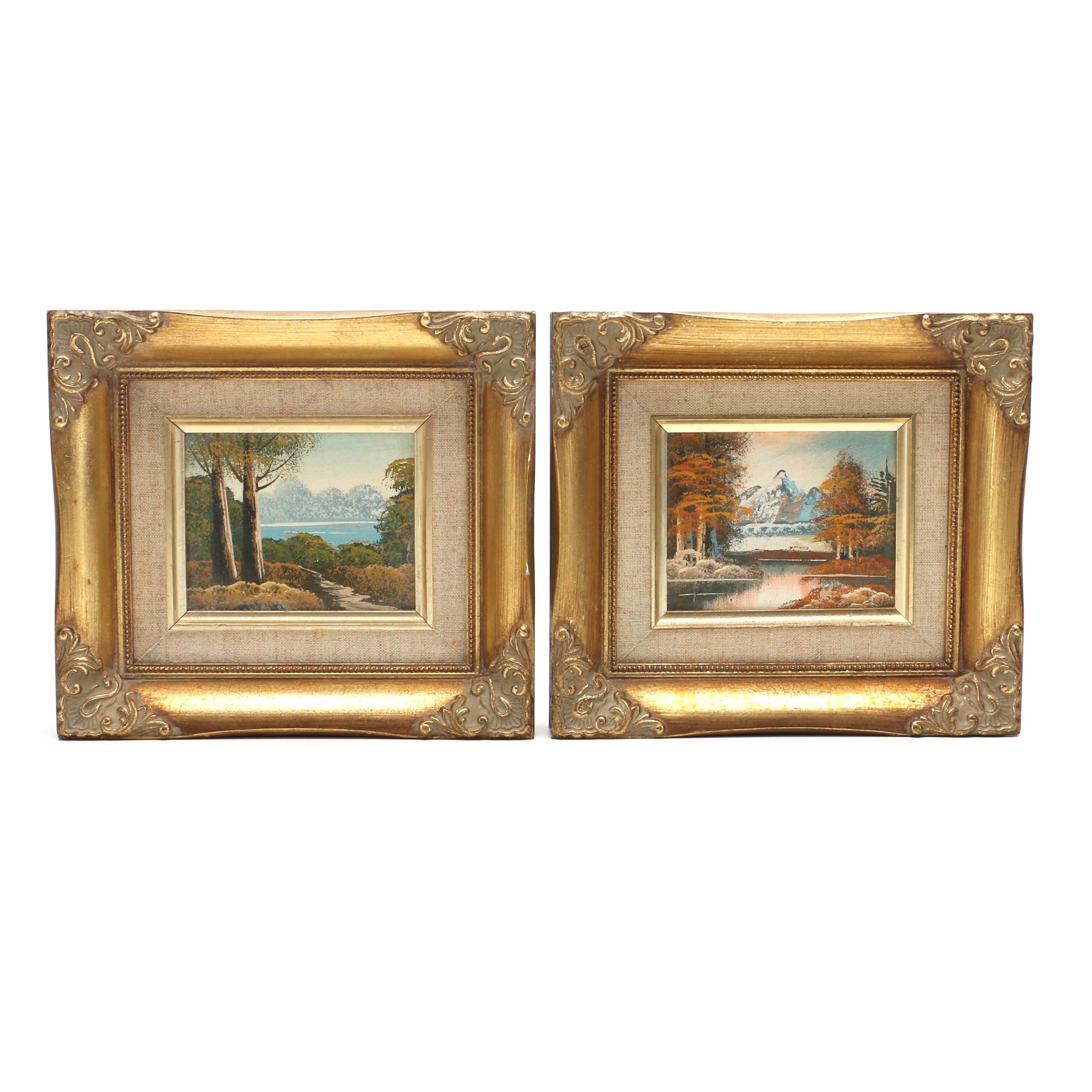 Framed Oil Paintings of a Mountainous and Wooded Landscapes