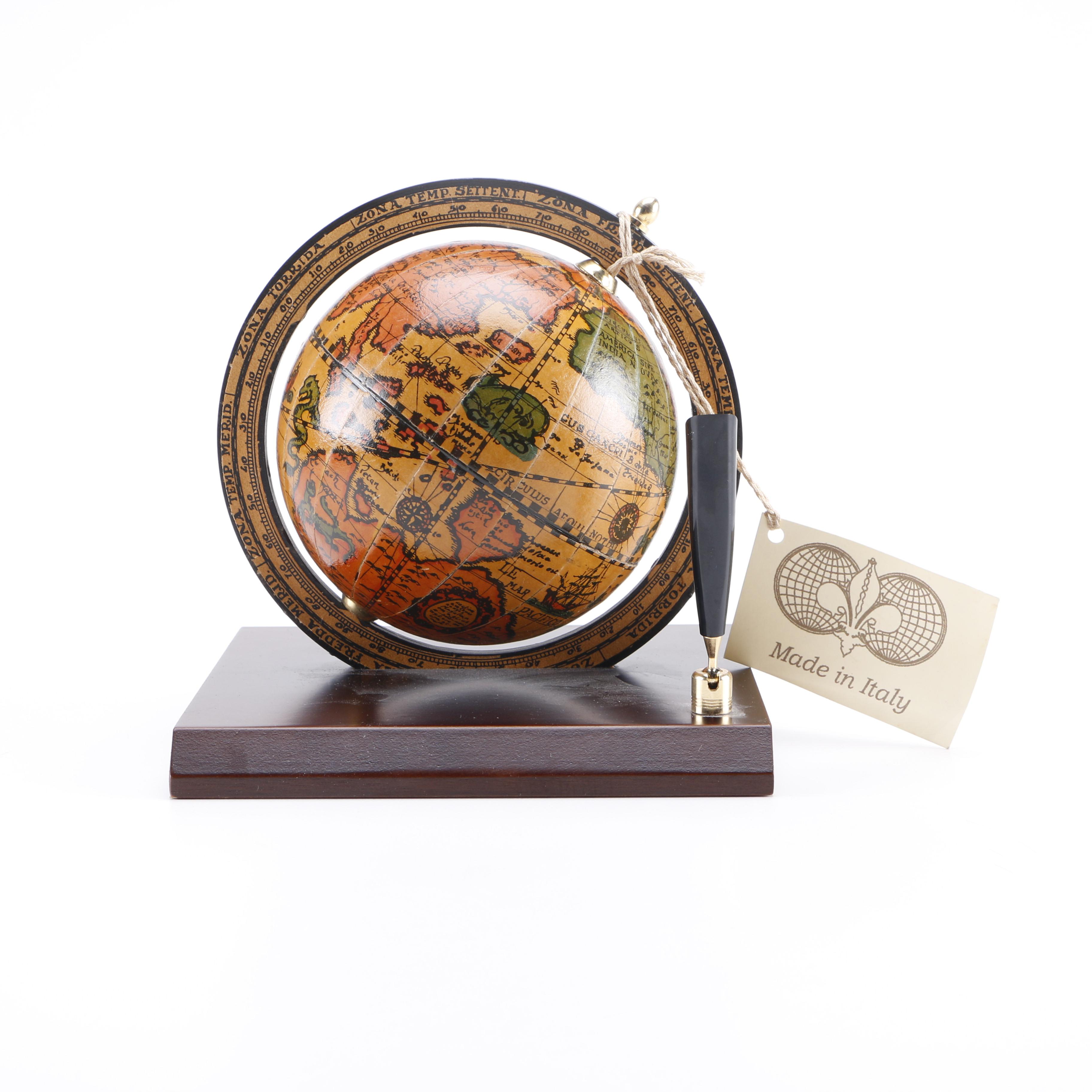 Zoffoli Italian Old World Globe and Pen Desk Set
