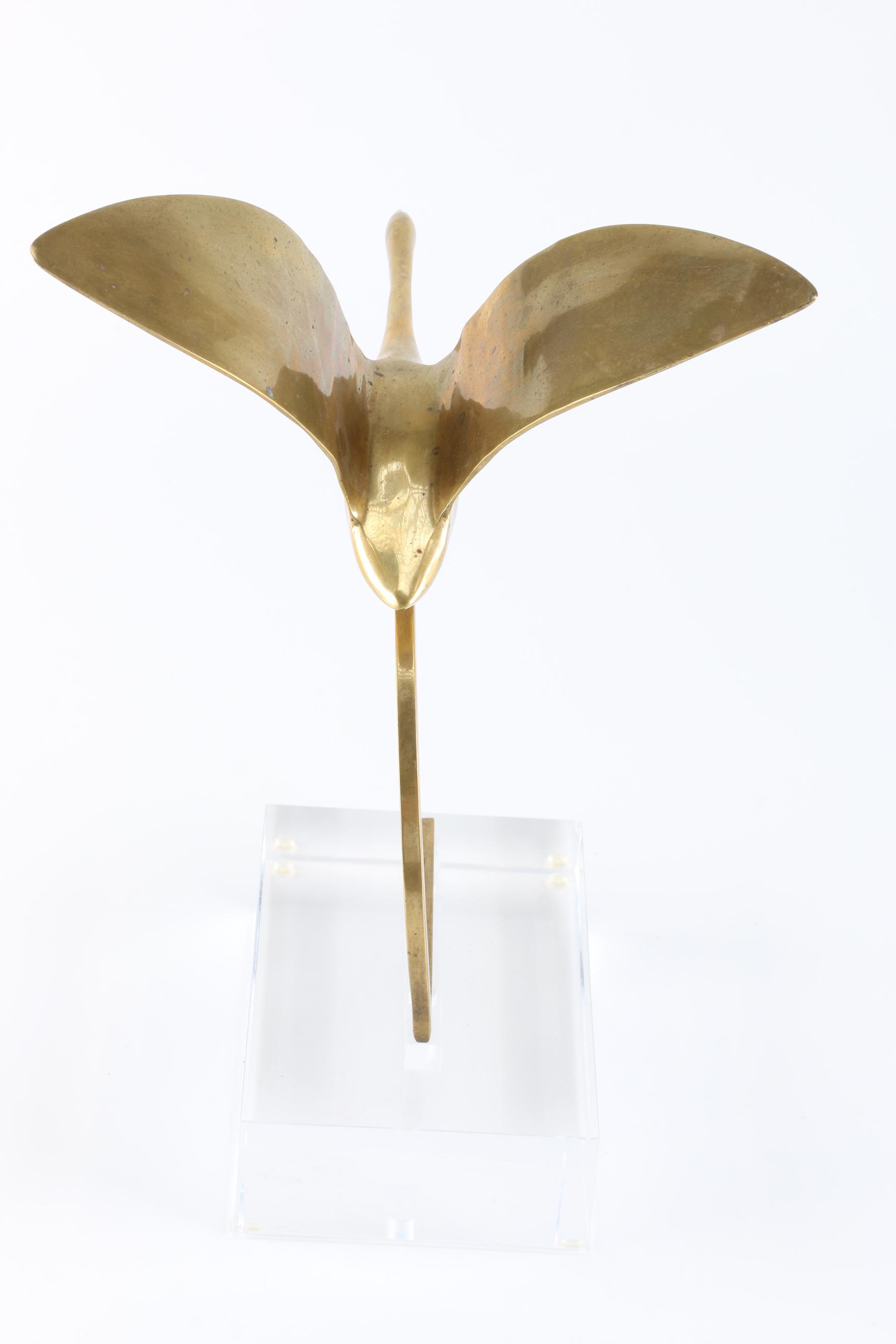 Mid Century Brass Seagull Mounted on Lucite Base