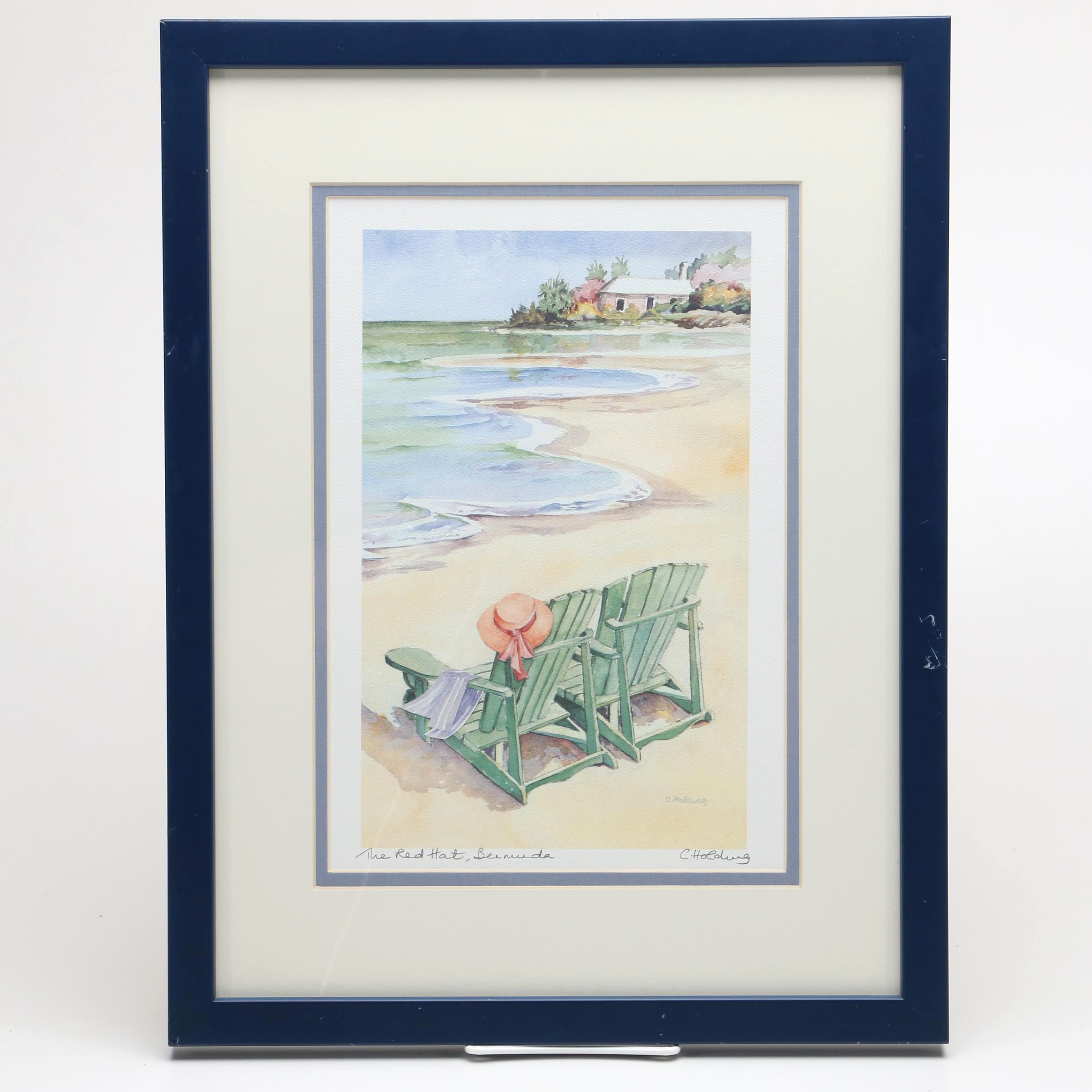 Carole Holding Offset Lithograph "The Red Hat, Bermuda"