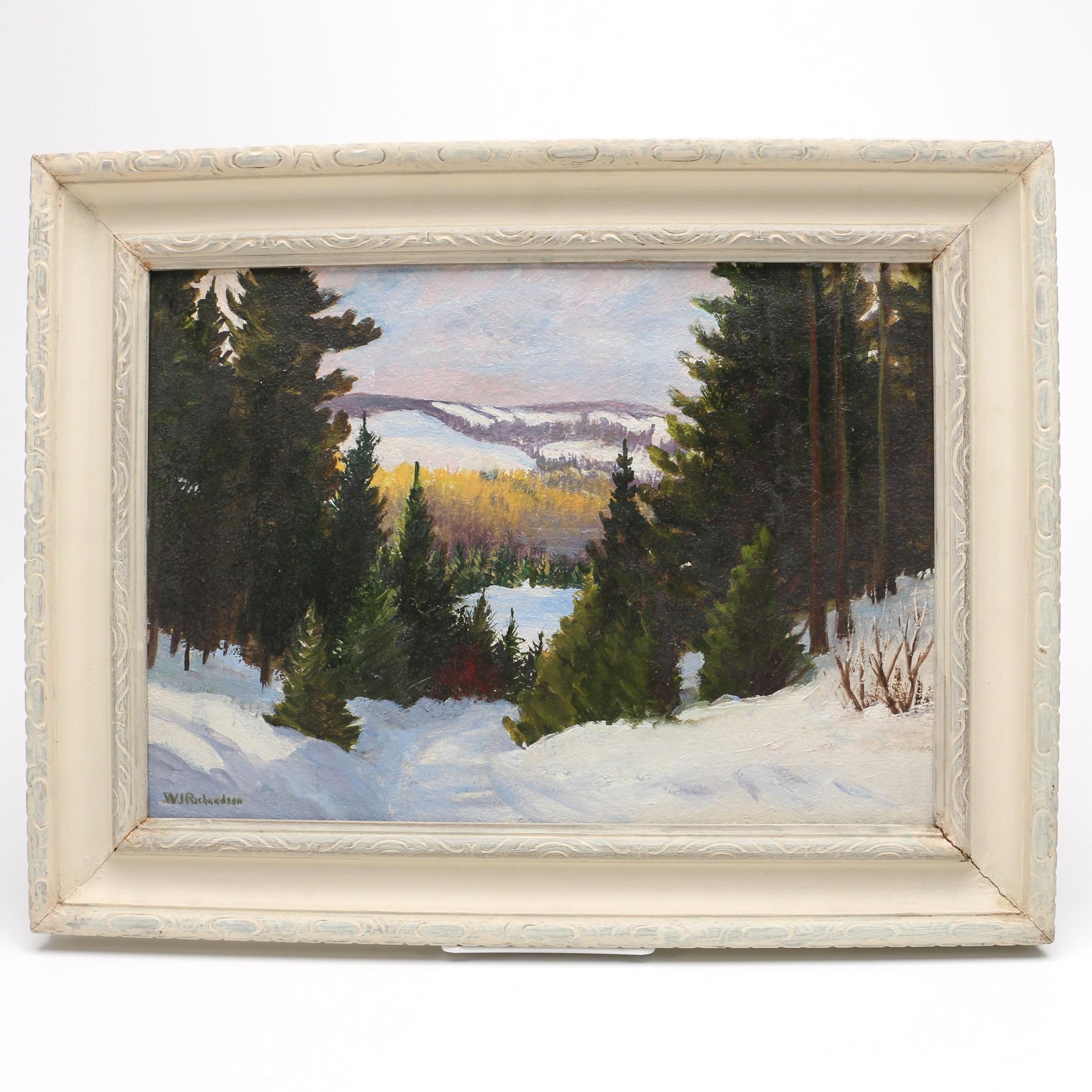 W. J. Richardson Oil Painting on Board of Winter Landscape