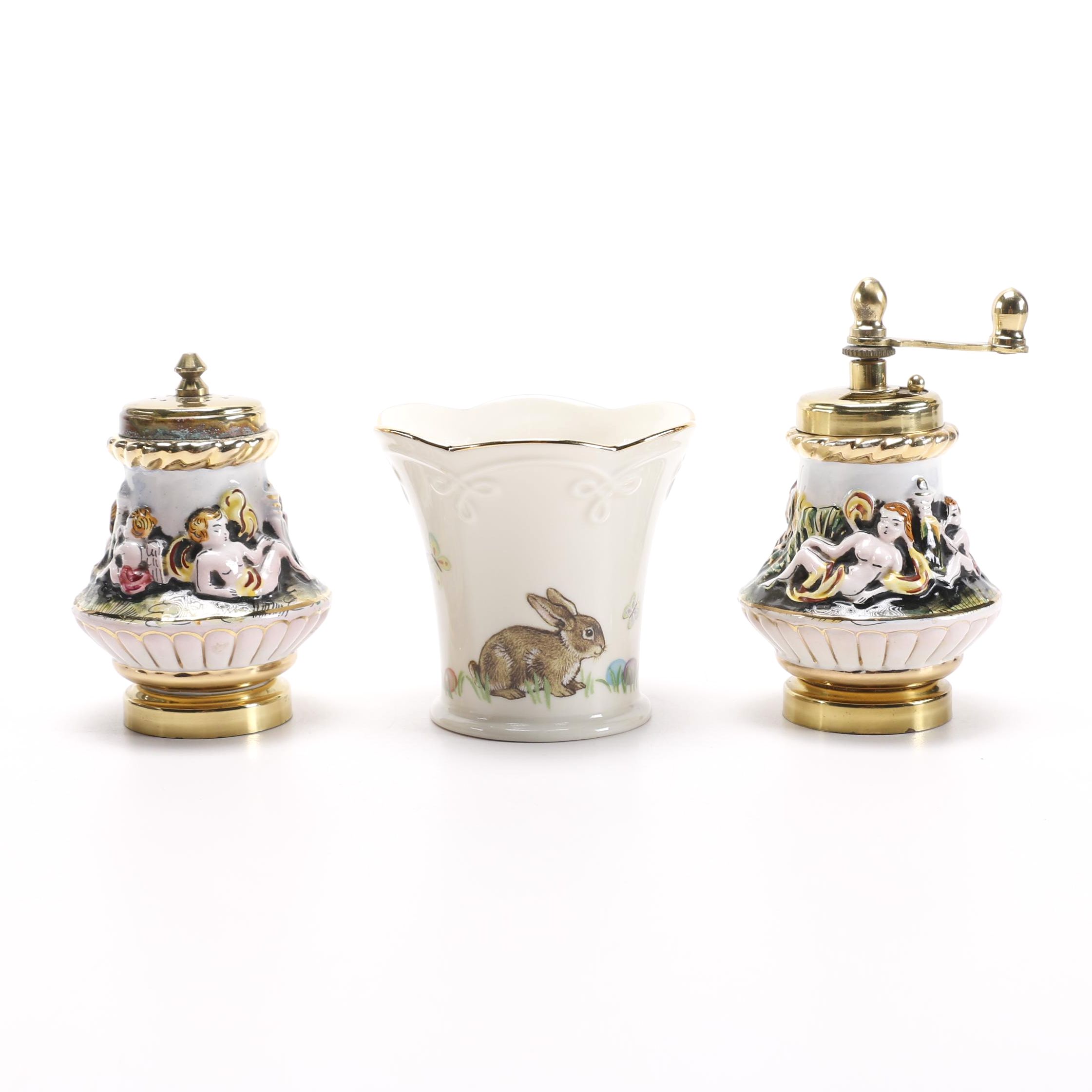 Capodimonte Salt and Pepper Set with a Lenox Dish