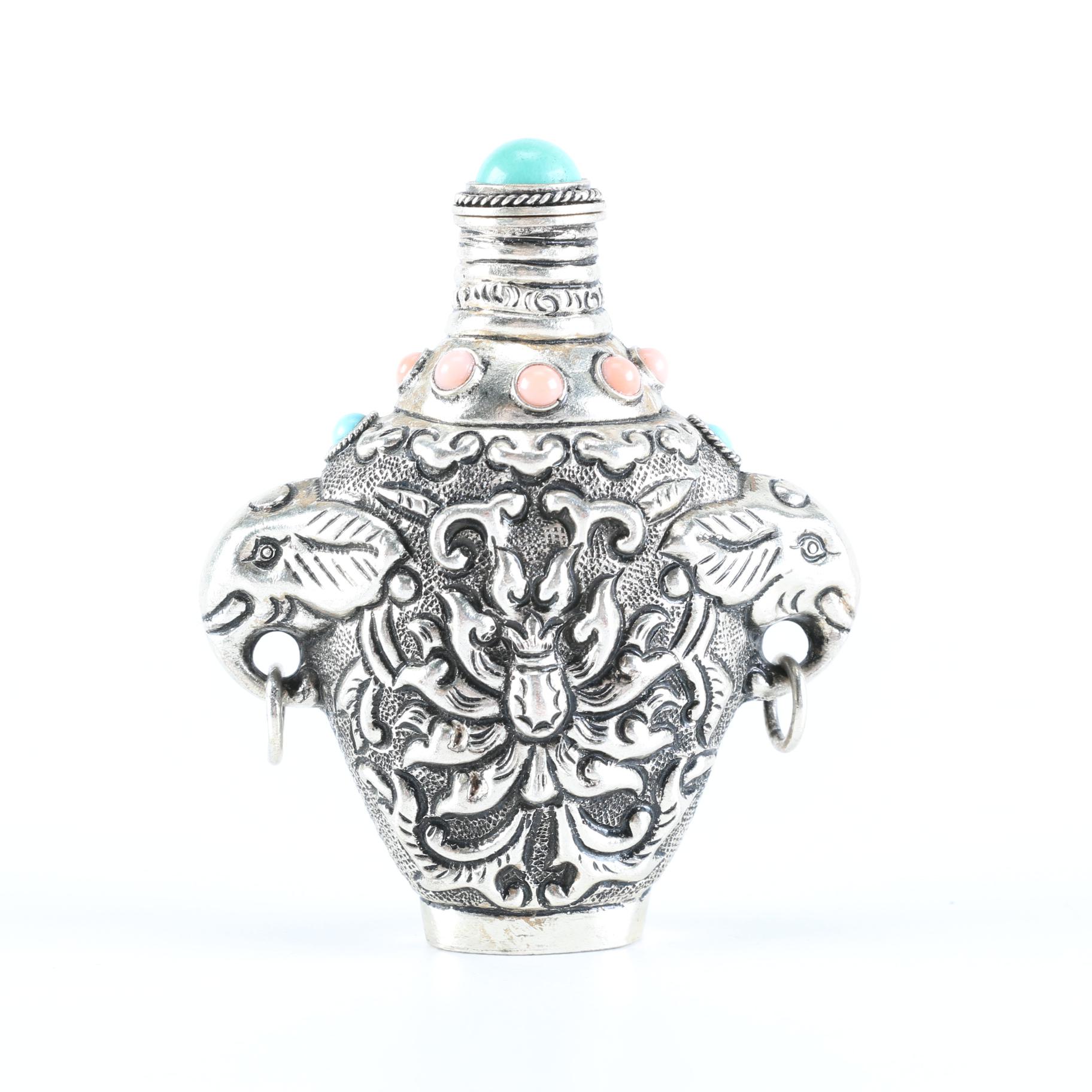 Silver Tone Decorative Snuff Bottle