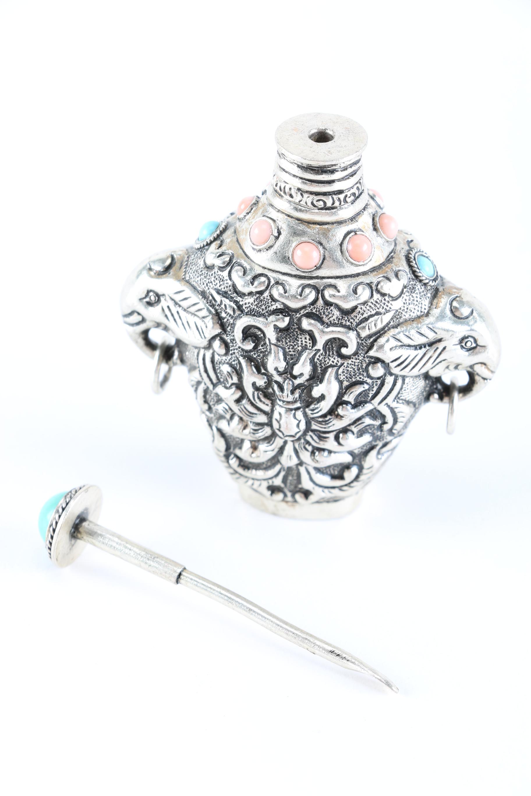 Silver Tone Decorative Snuff Bottle