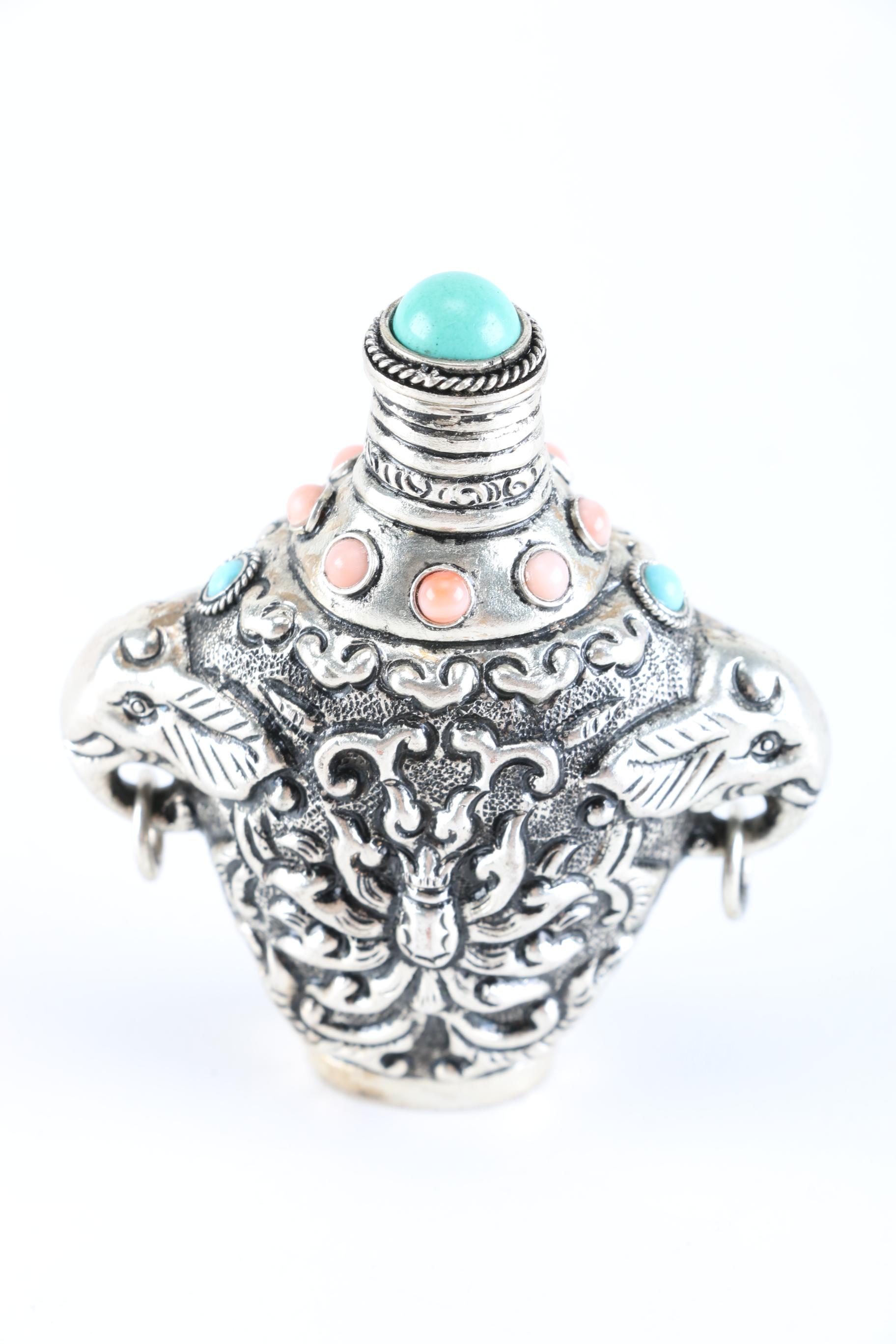 Silver Tone Decorative Snuff Bottle