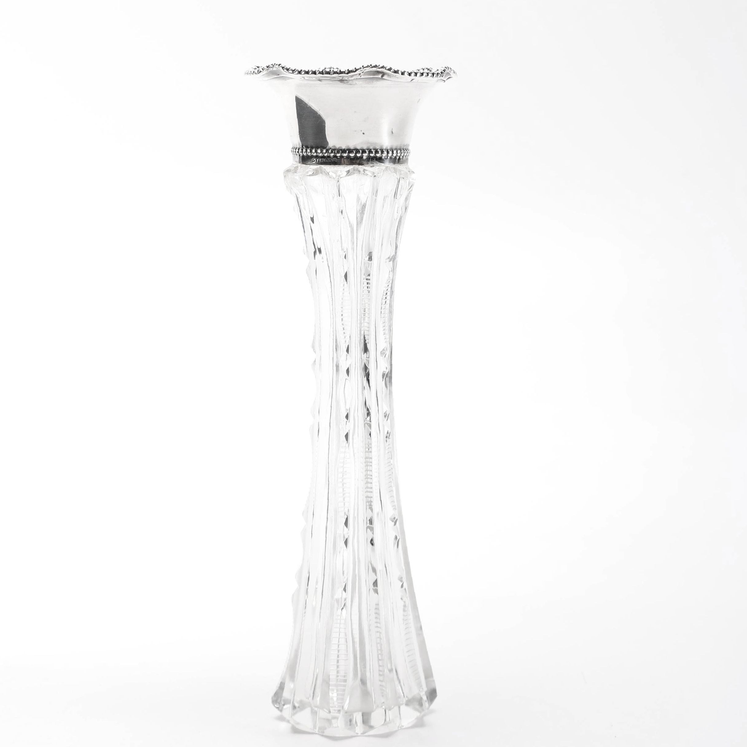 Cut Crystal Vase With Sterling Silver Rim