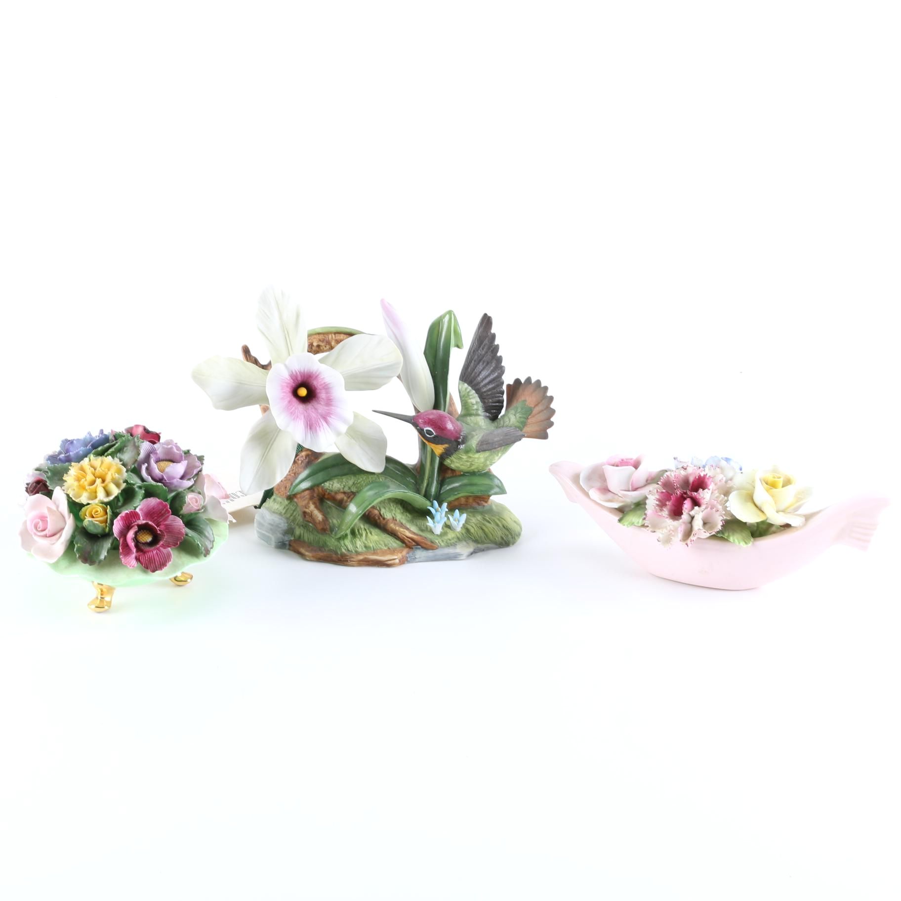 Porcelain Hummingbird and Floral Figures