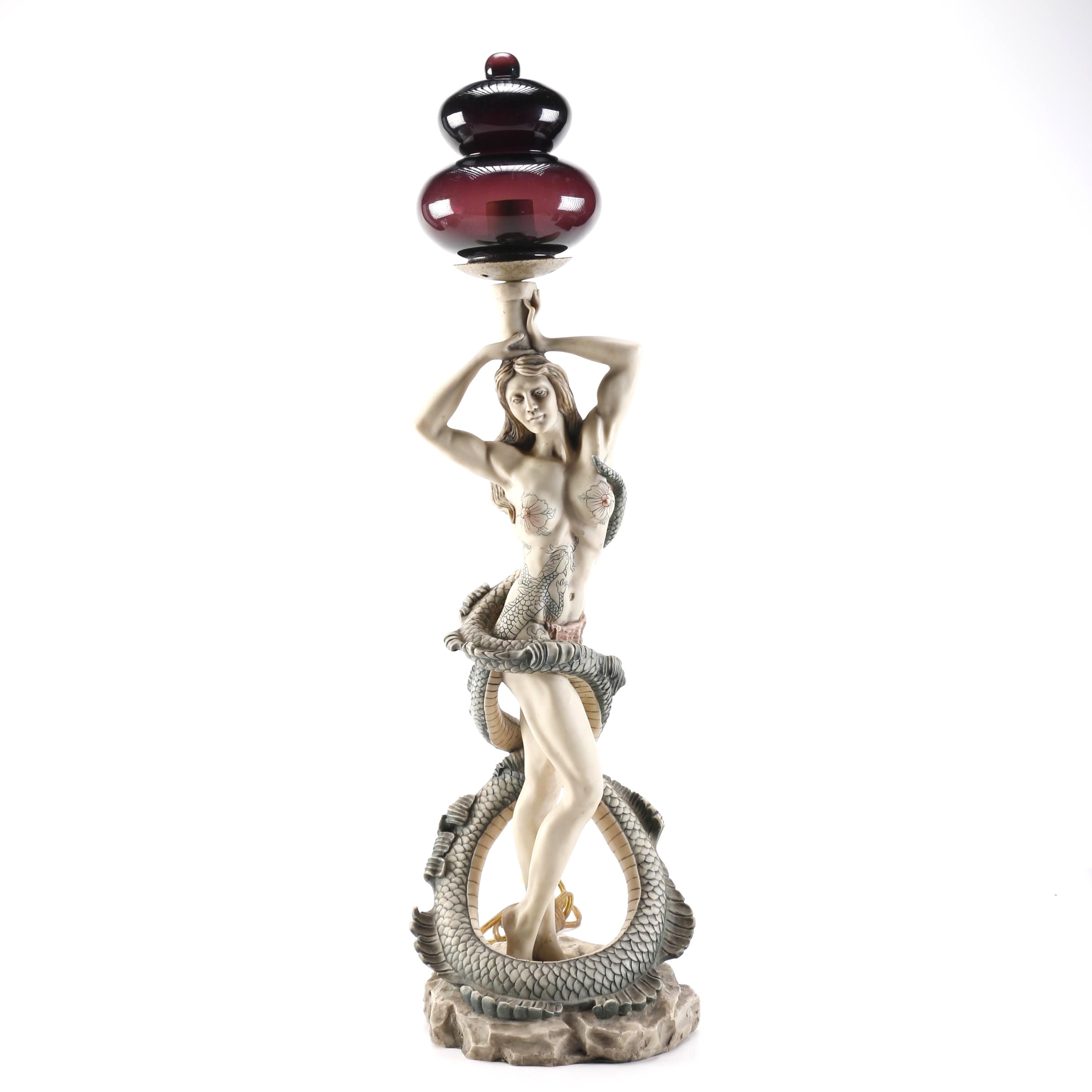 Figural Accent Lamp of Woman Entwined with a Sea Serpent