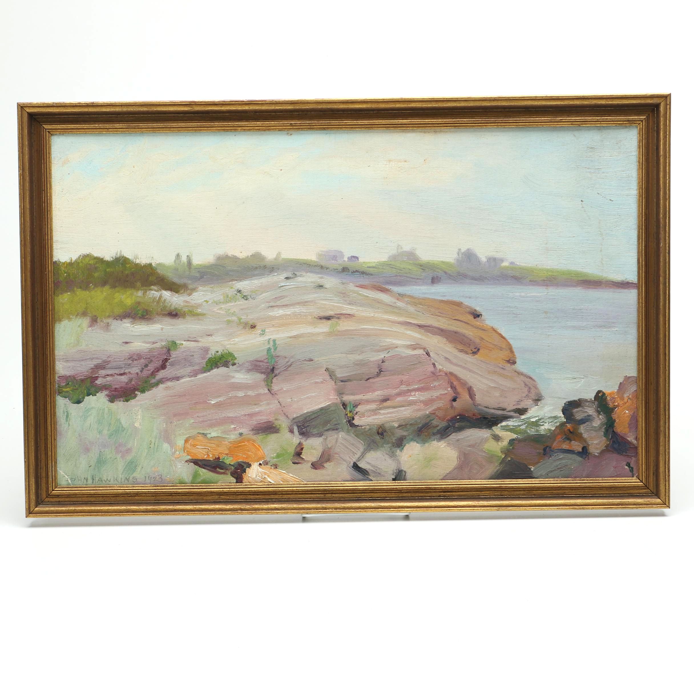 1923 John Franklin Hawkins Oil Painting "Off Newport"