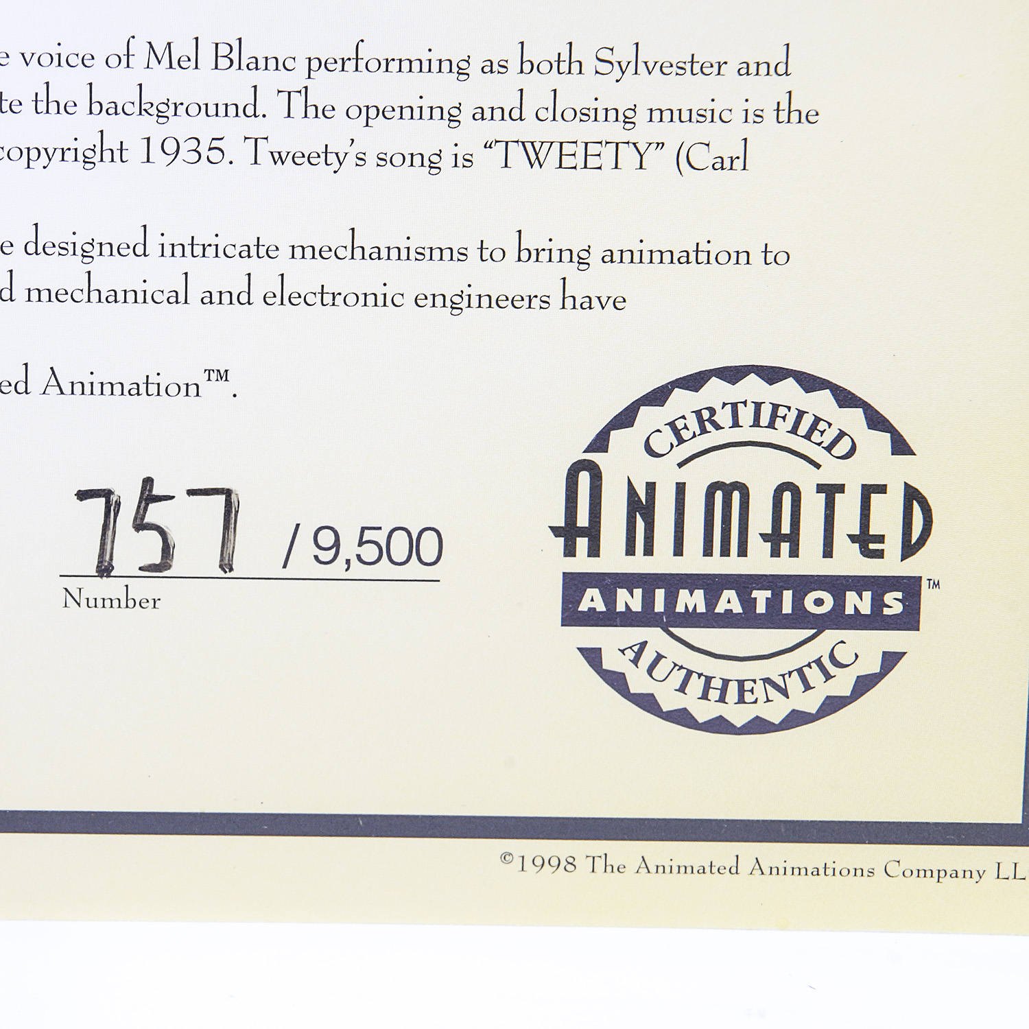 Looney Tunes Animated Animations "Tweety and Sylvester" Animatronic Art