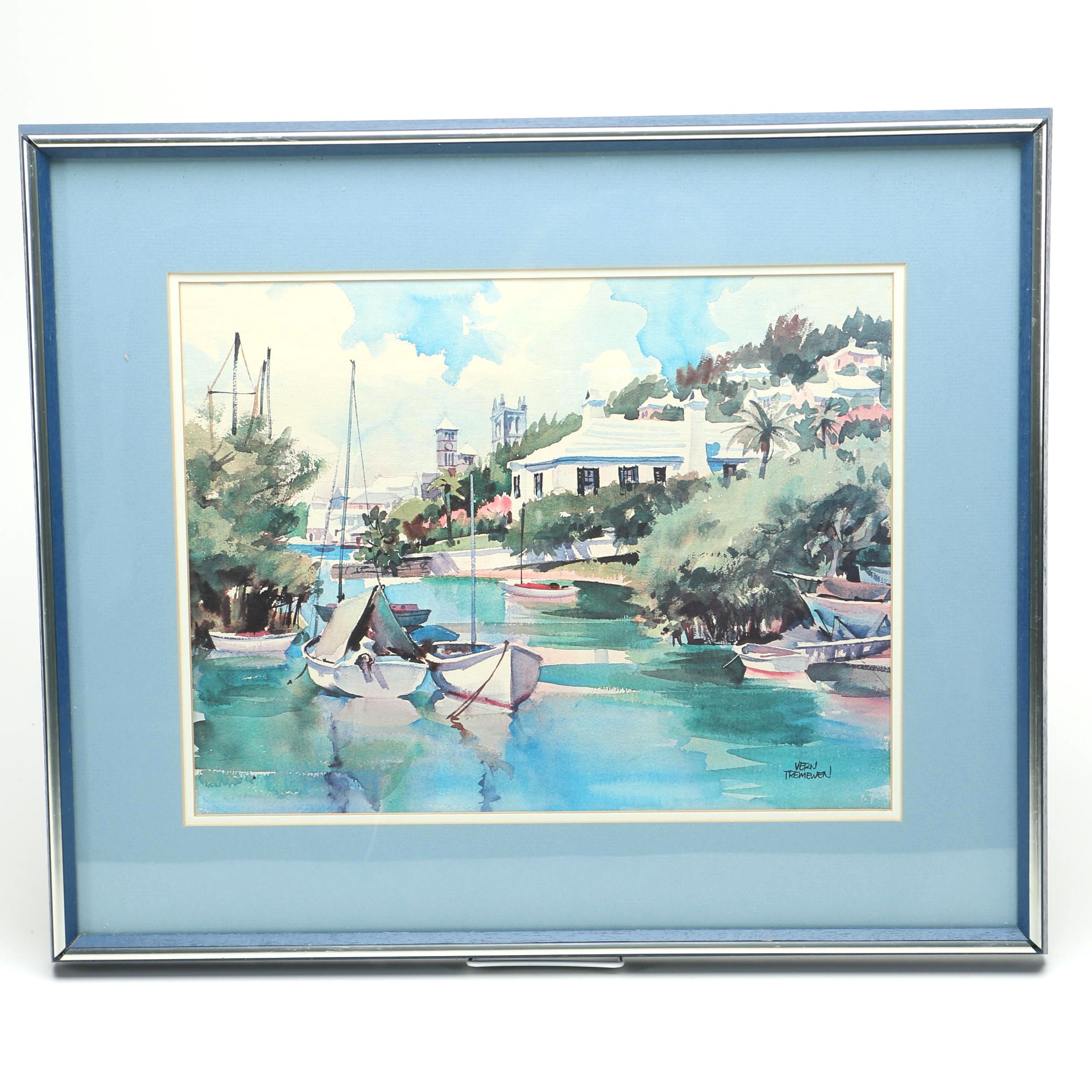 Vern Tremewan Offset Lithograph of "20th Century Bermuda"