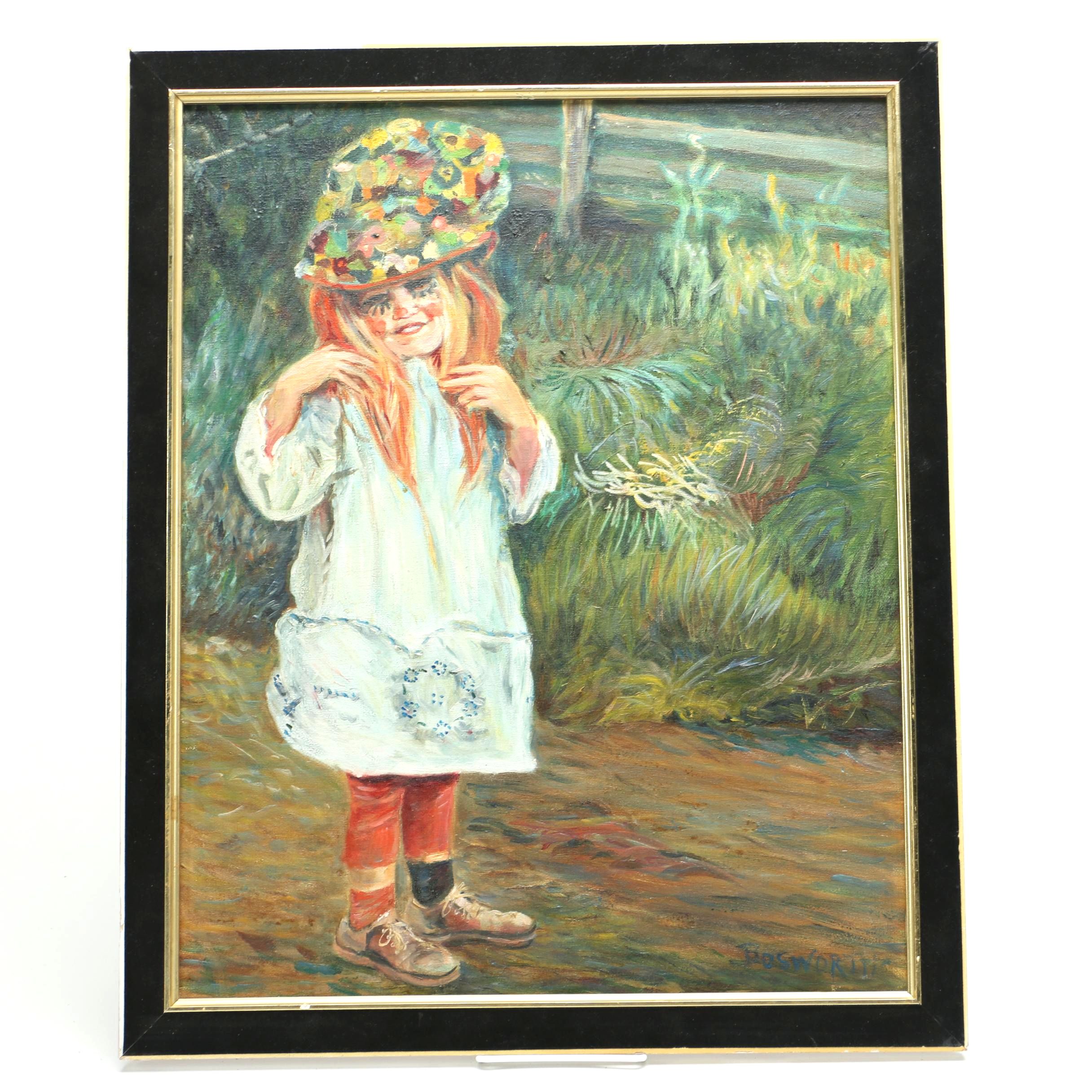 Bosworth Oil Painting on Canvas of a Young Girl With a Painted Face