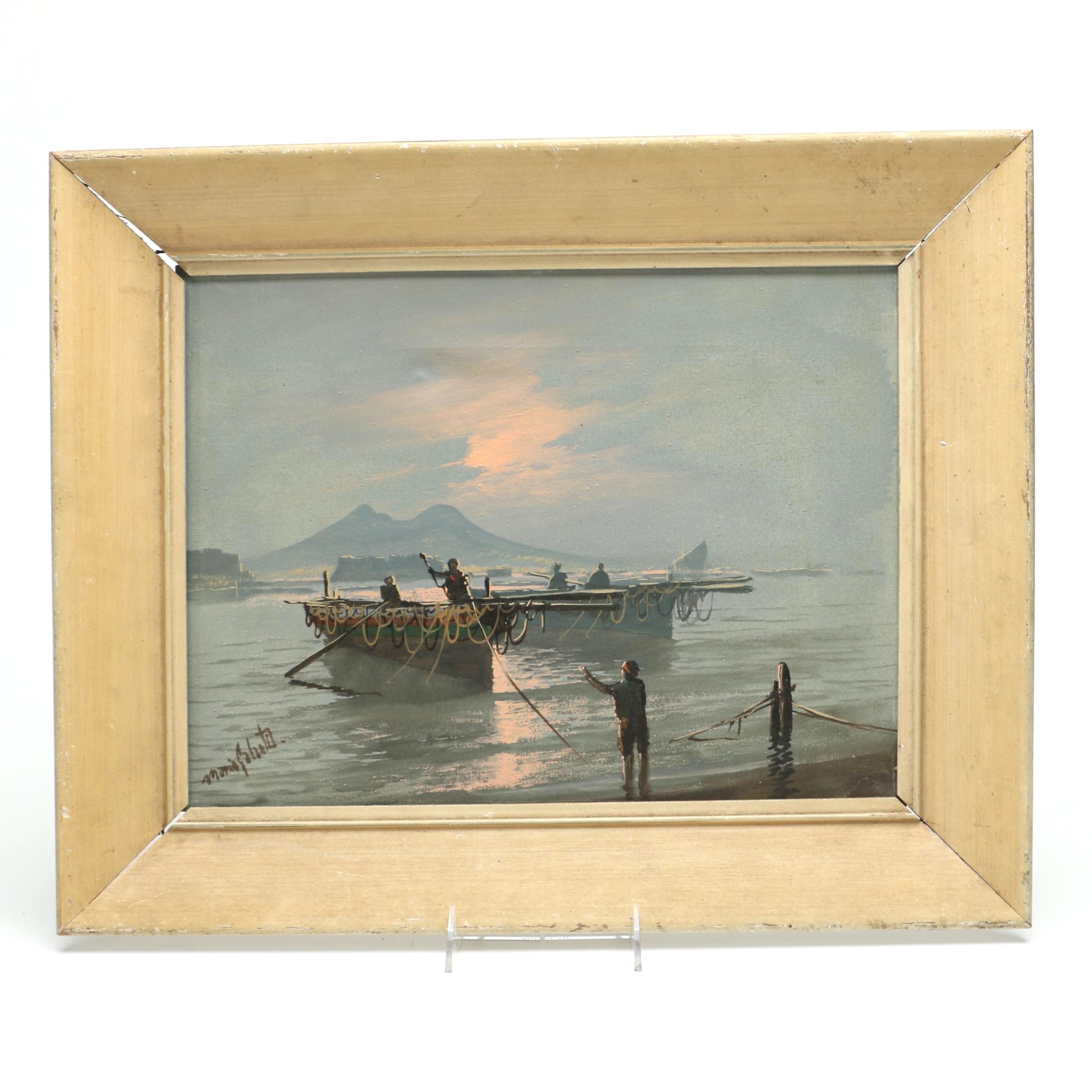 Mario Galanti Oil on Canvas "View of Naples"