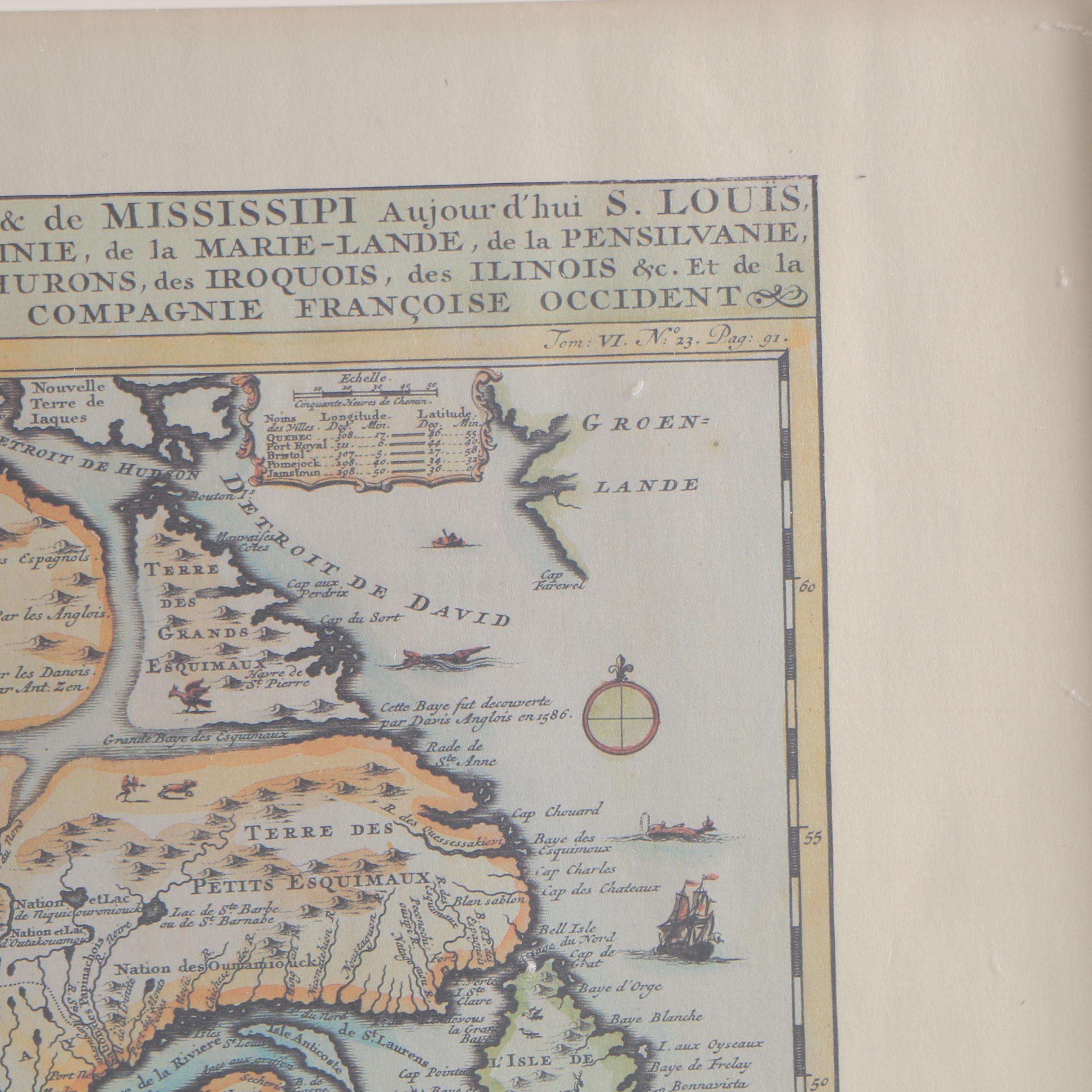 Framed Reproduction Map of 18th Century Canada