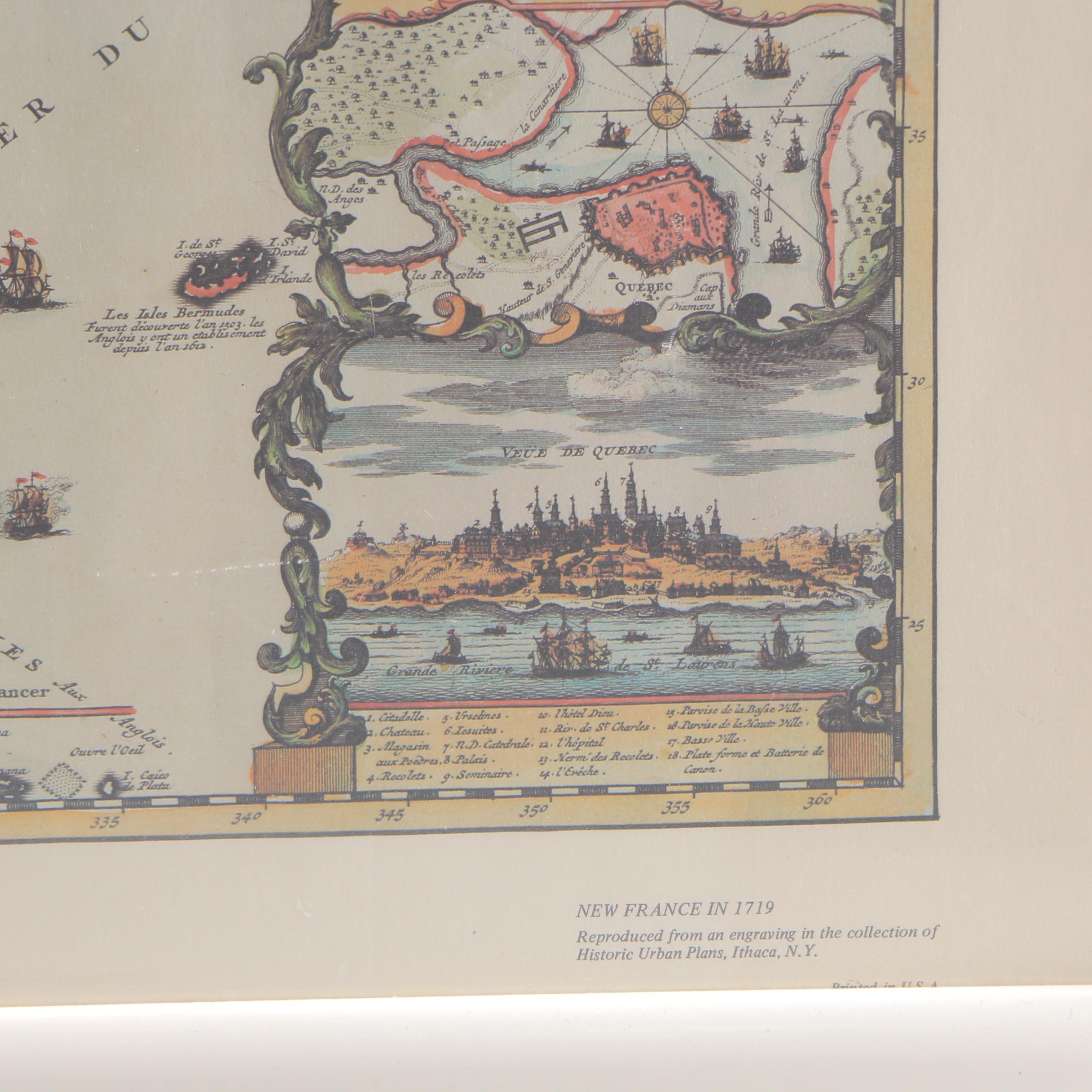 Framed Reproduction Map of 18th Century Canada