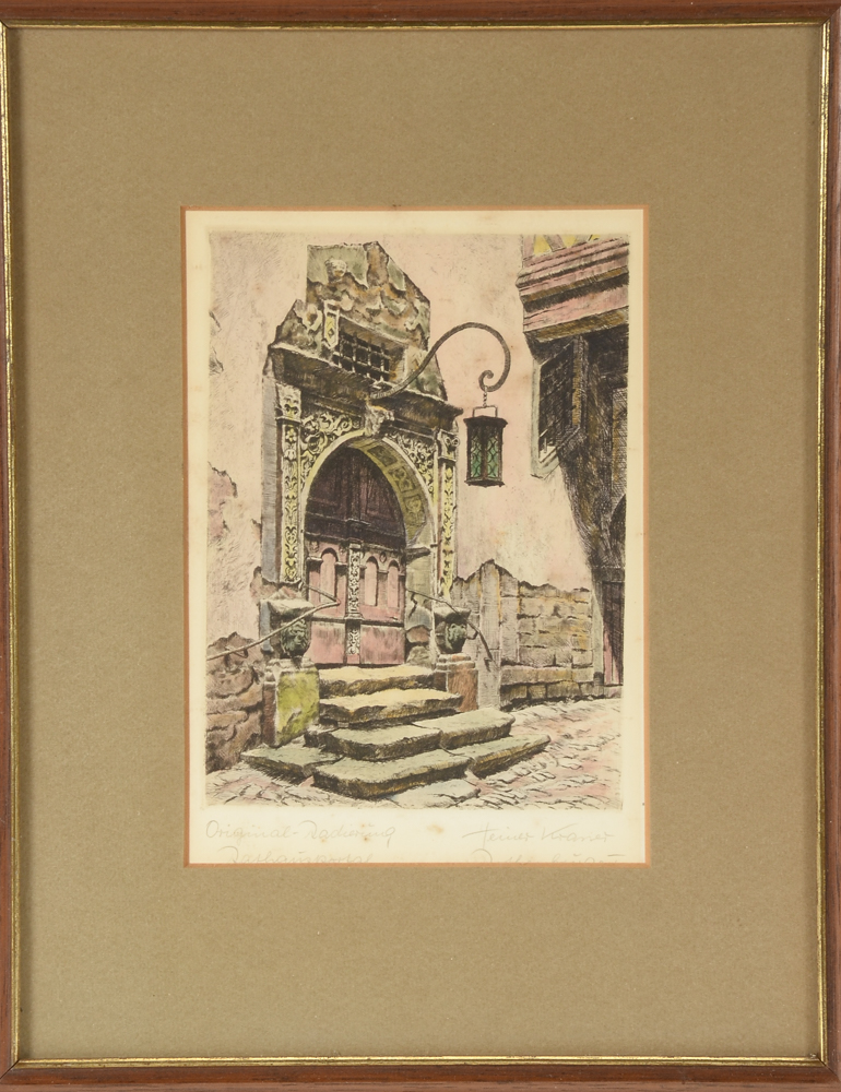 Pair of Heiner Kramer Original Hand-Colored Etchings
