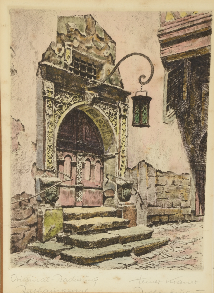 Pair of Heiner Kramer Original Hand-Colored Etchings