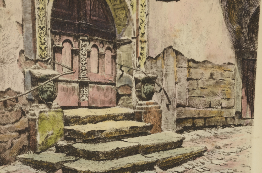 Pair of Heiner Kramer Original Hand-Colored Etchings