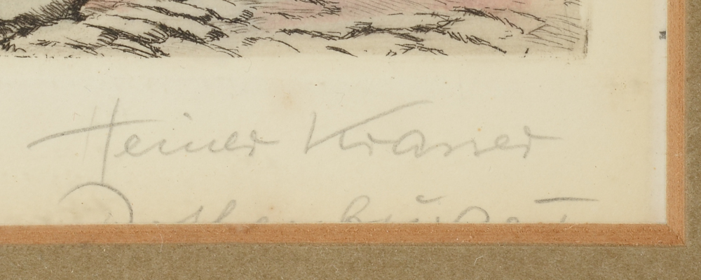 Pair of Heiner Kramer Original Hand-Colored Etchings