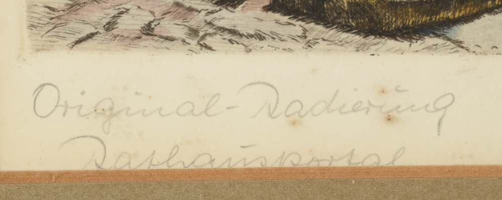 Pair of Heiner Kramer Original Hand-Colored Etchings