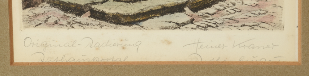 Pair of Heiner Kramer Original Hand-Colored Etchings