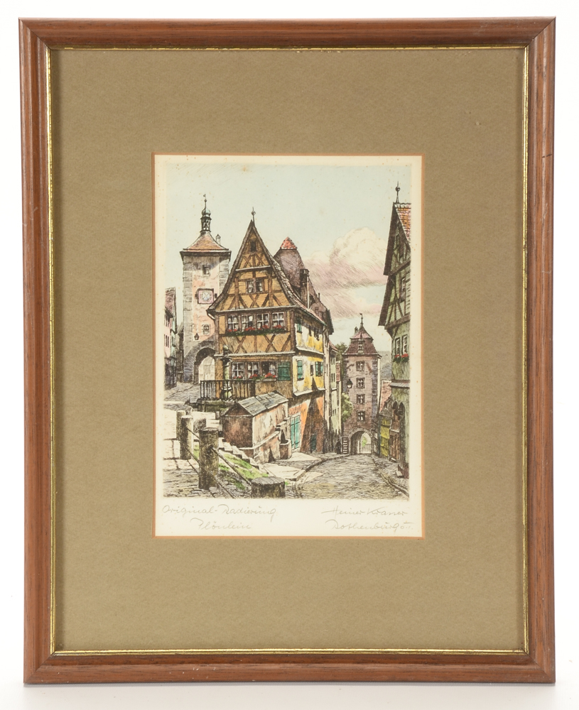 Pair of Heiner Kramer Original Hand-Colored Etchings