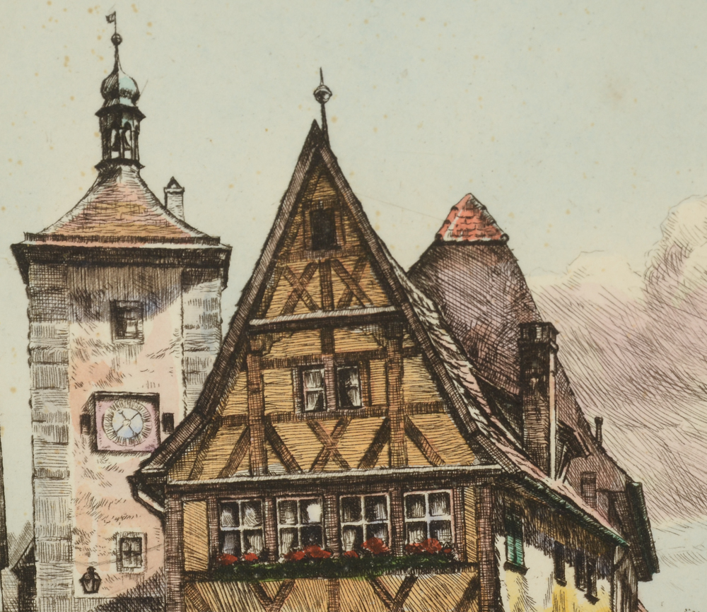 Pair of Heiner Kramer Original Hand-Colored Etchings