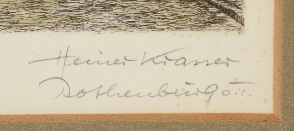 Pair of Heiner Kramer Original Hand-Colored Etchings