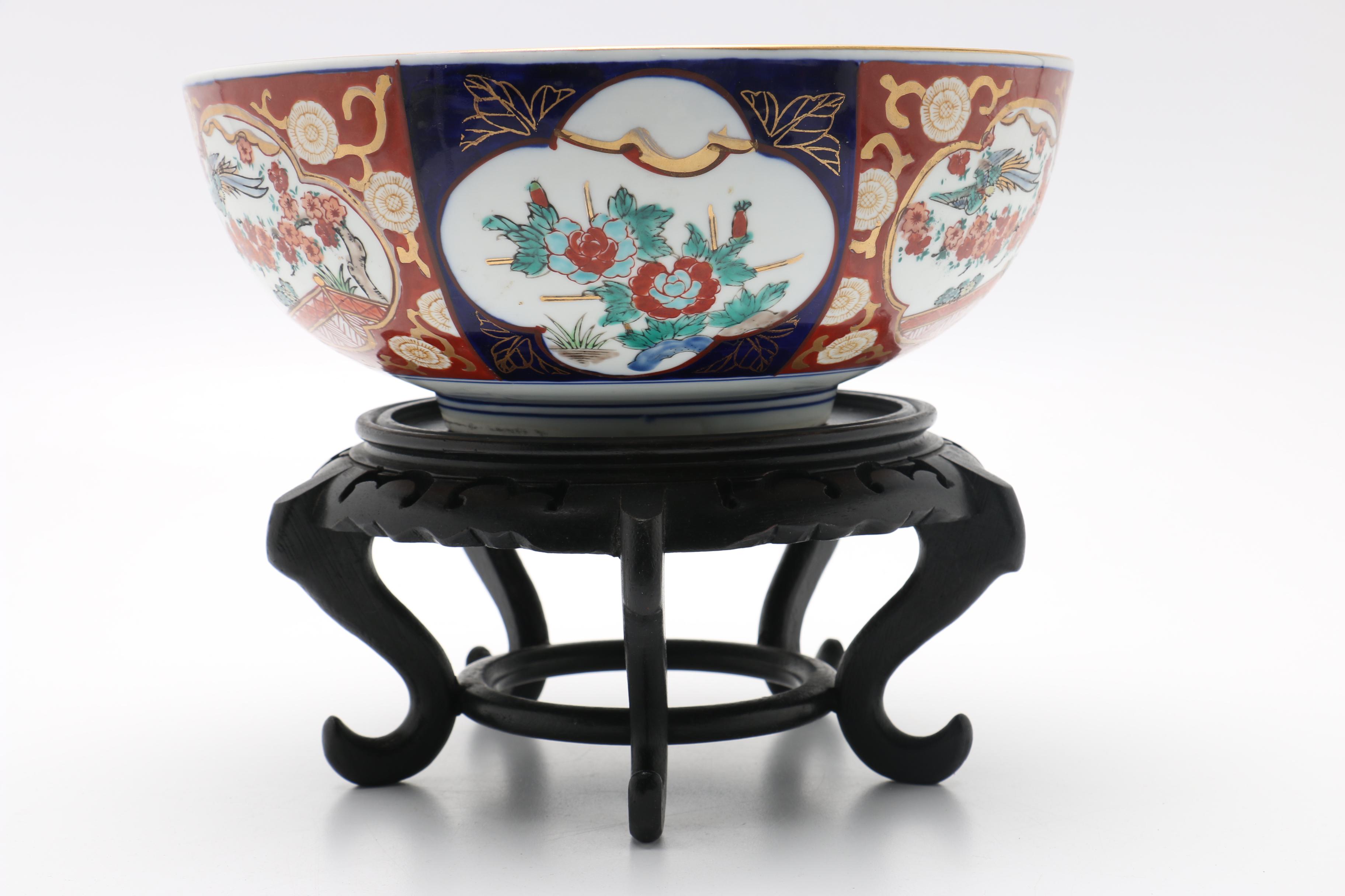 Japanese Imari Bowl on a Wooden Stand