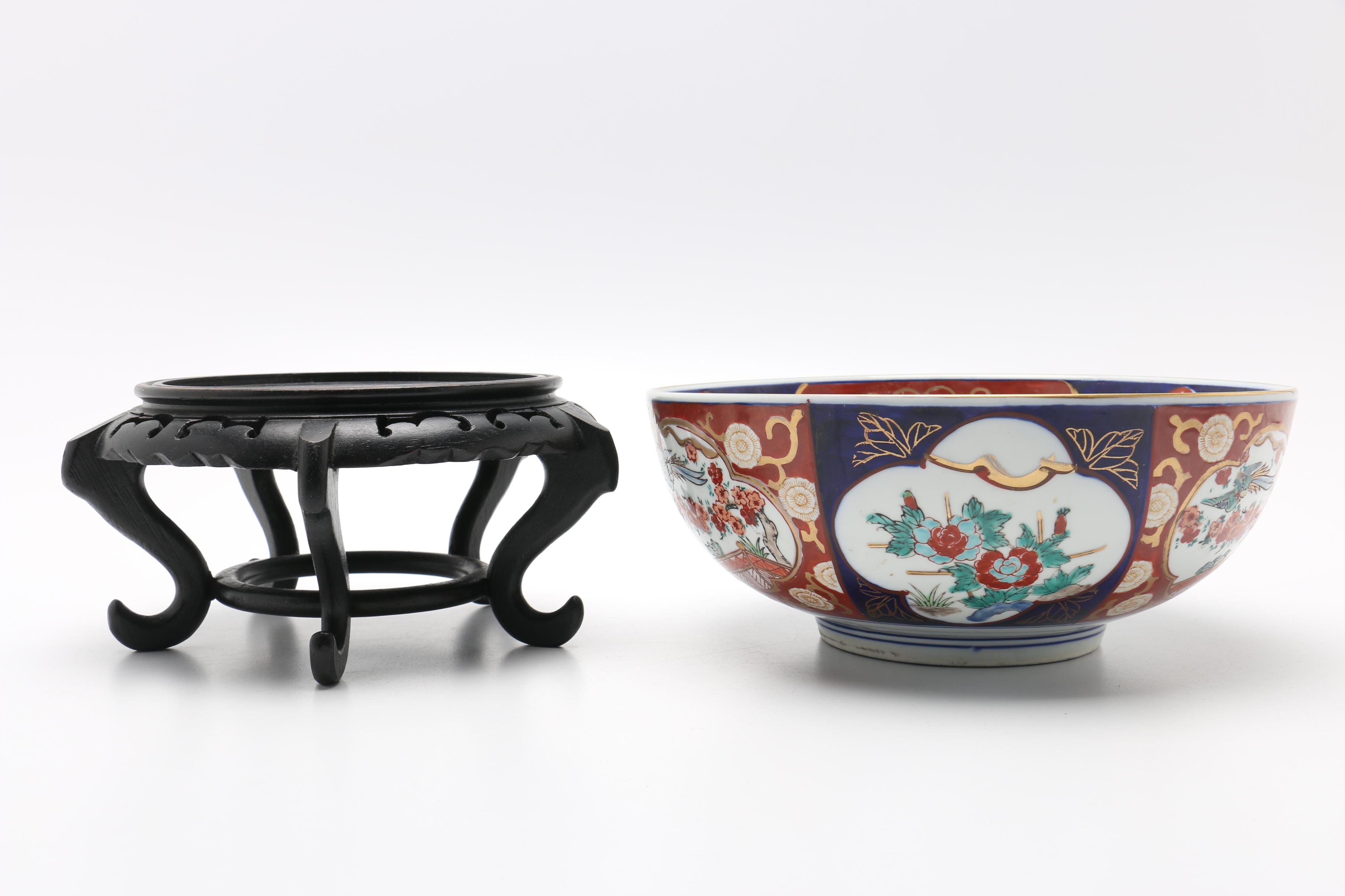 Japanese Imari Bowl on a Wooden Stand