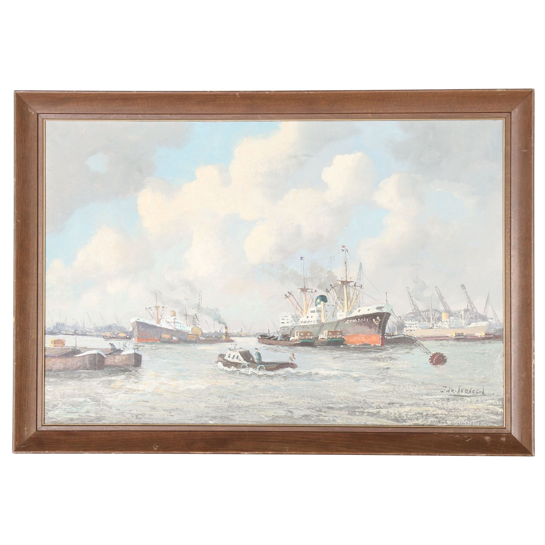 Ardri Verveen Oil Painting "Harbor Scene With Ships"