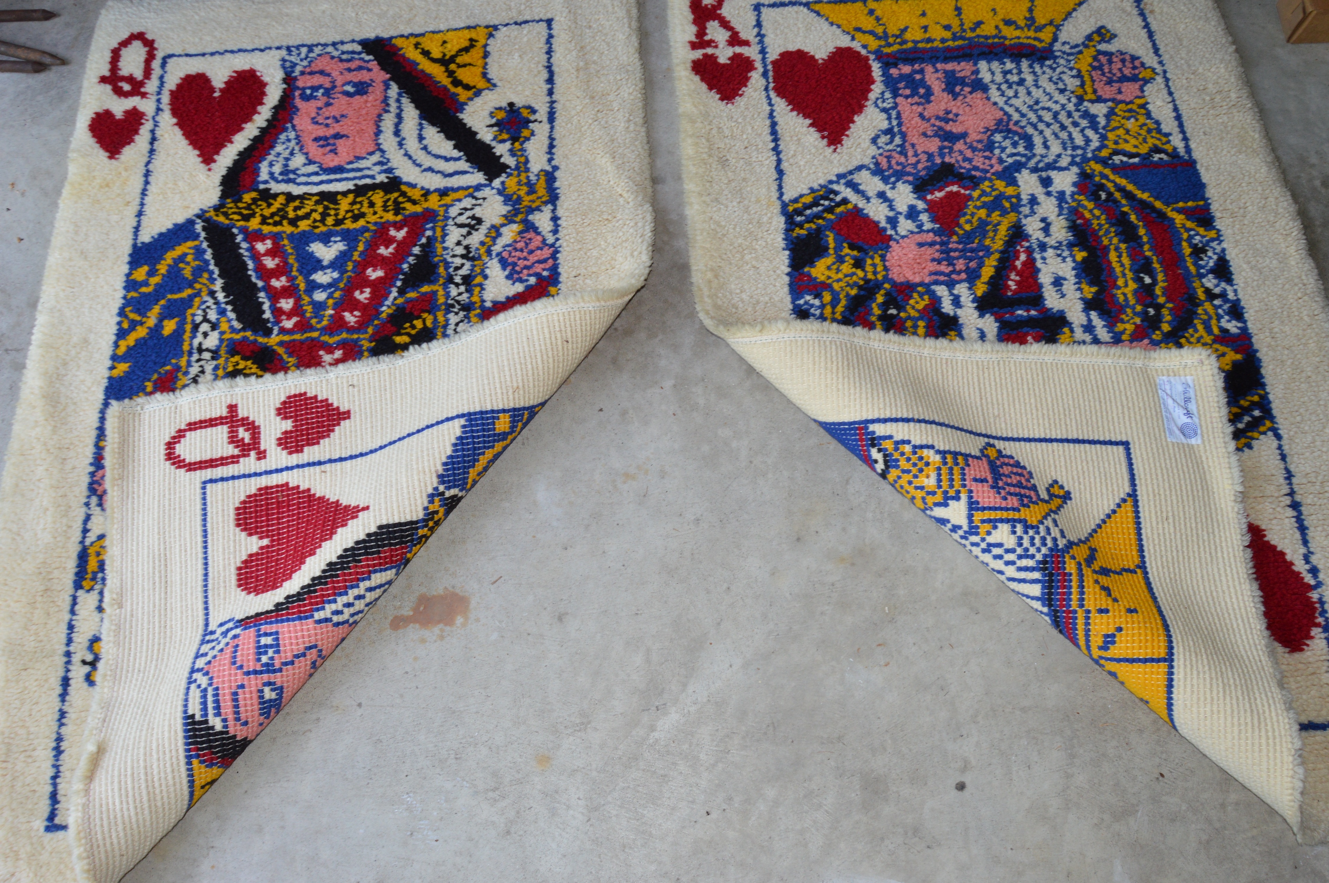 Queen and King of Hearts Vintage Latch-Hook Rugs by Shillcraft