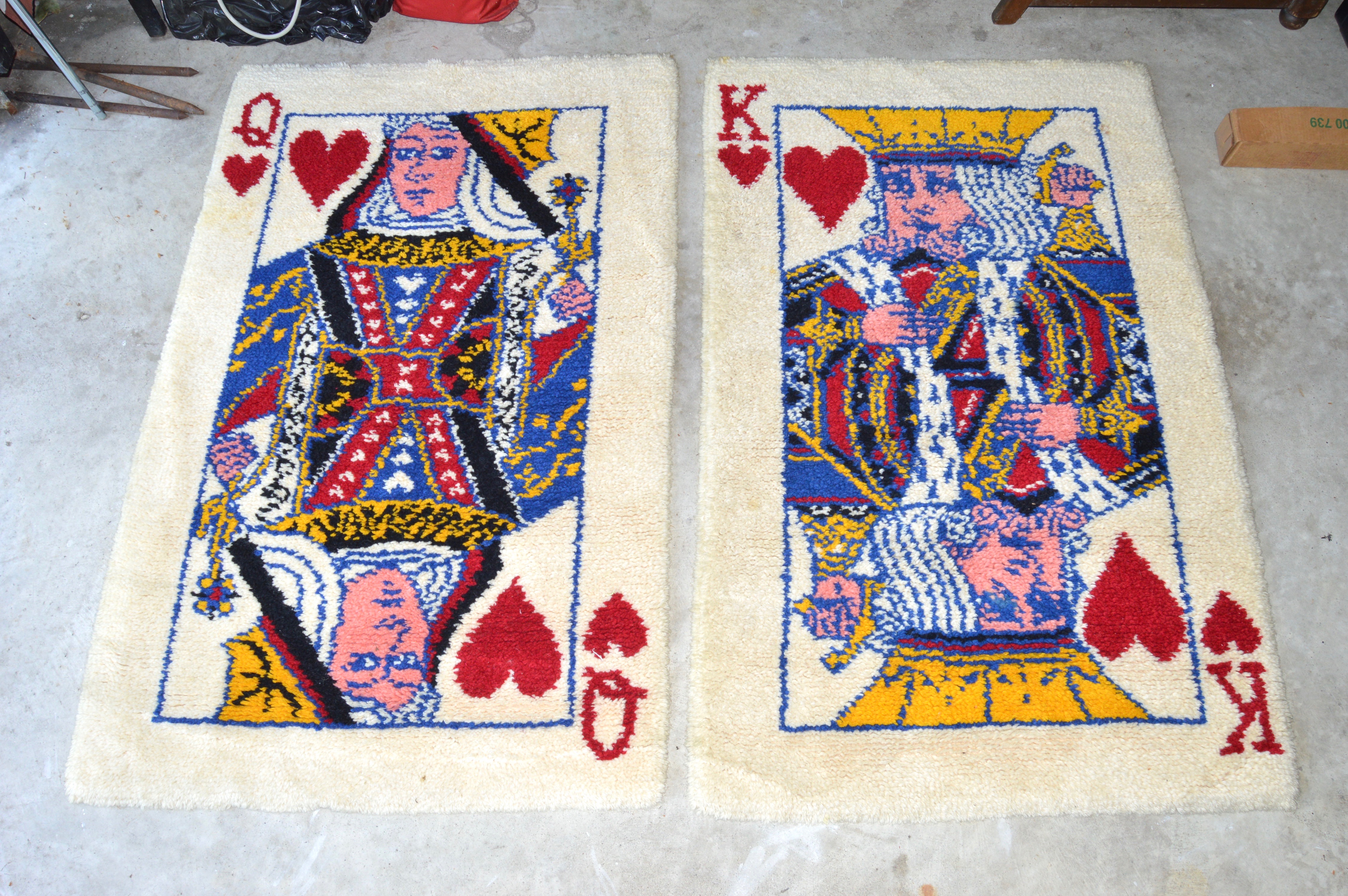 Queen and King of Hearts Vintage Latch-Hook Rugs by Shillcraft