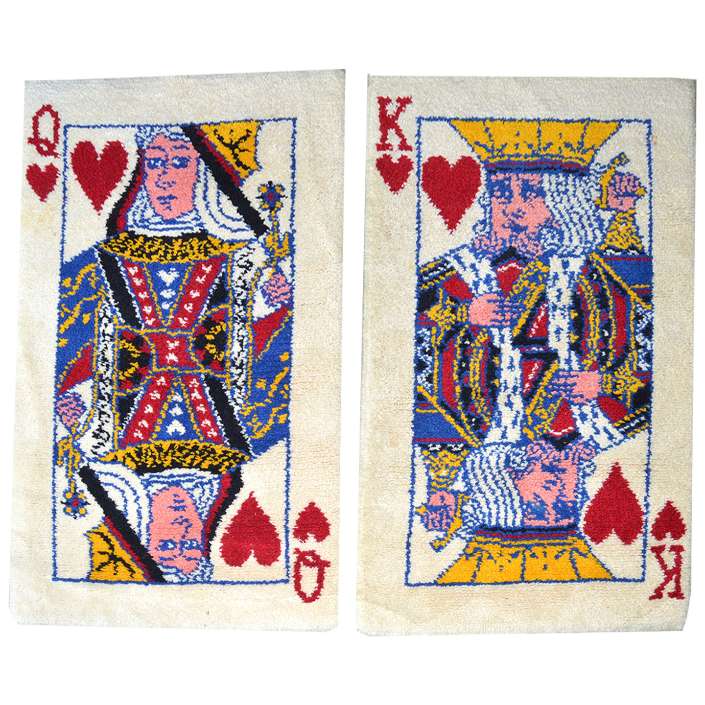 Queen and King of Hearts Vintage Latch-Hook Rugs by Shillcraft