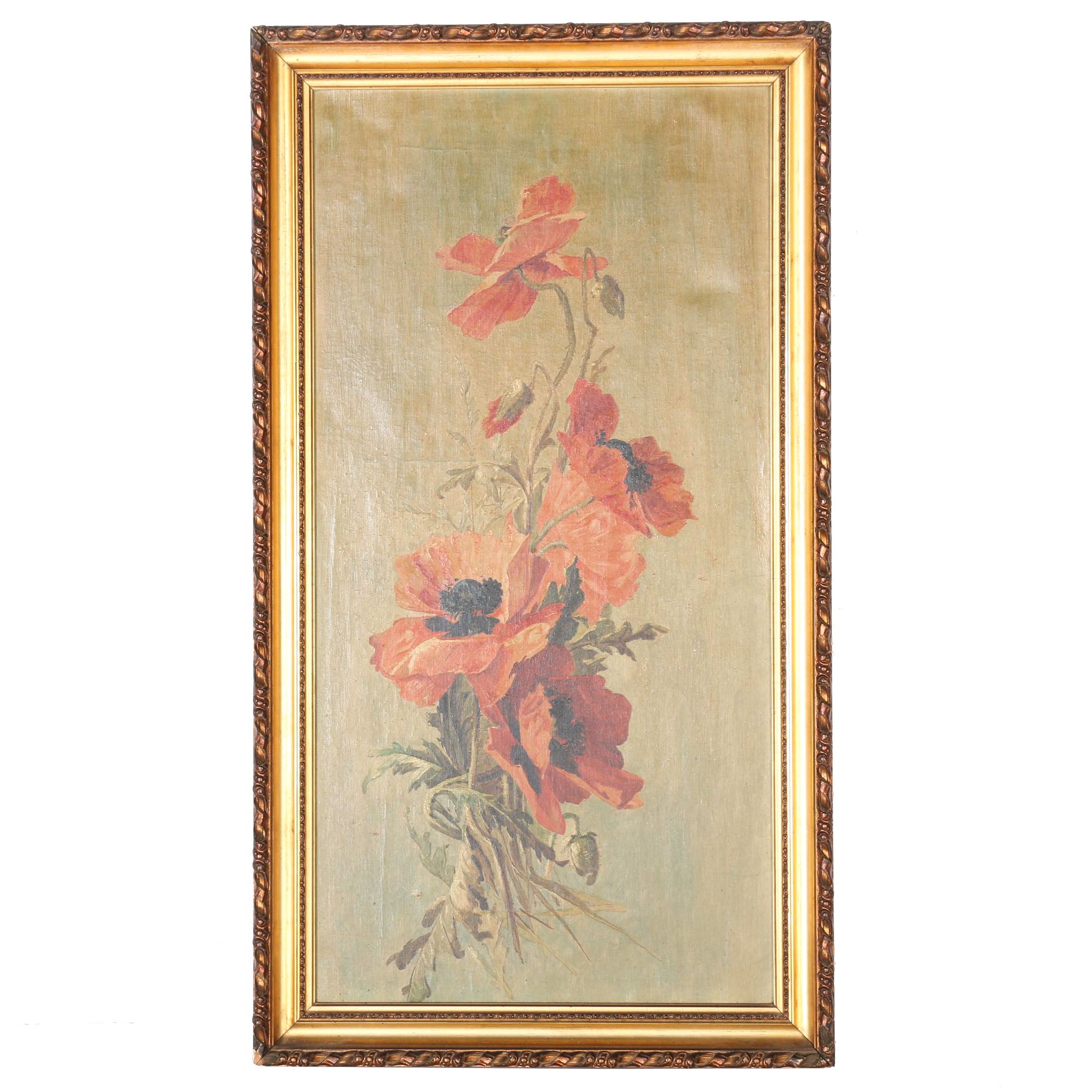 Framed Oil Painting on Canvas of Poppies