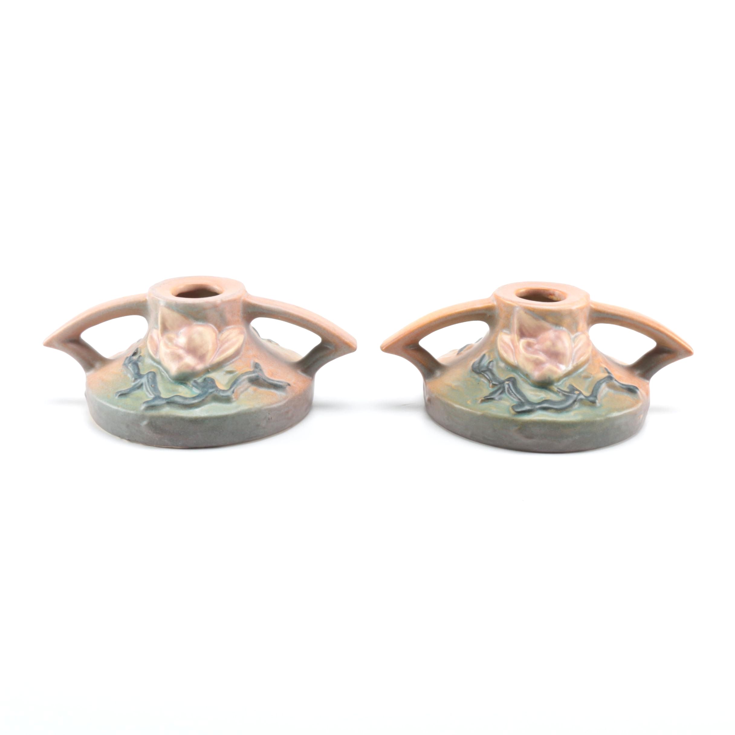 Roseville Art Pottery "Magnolia" Candlesticks Circa 1940-1954