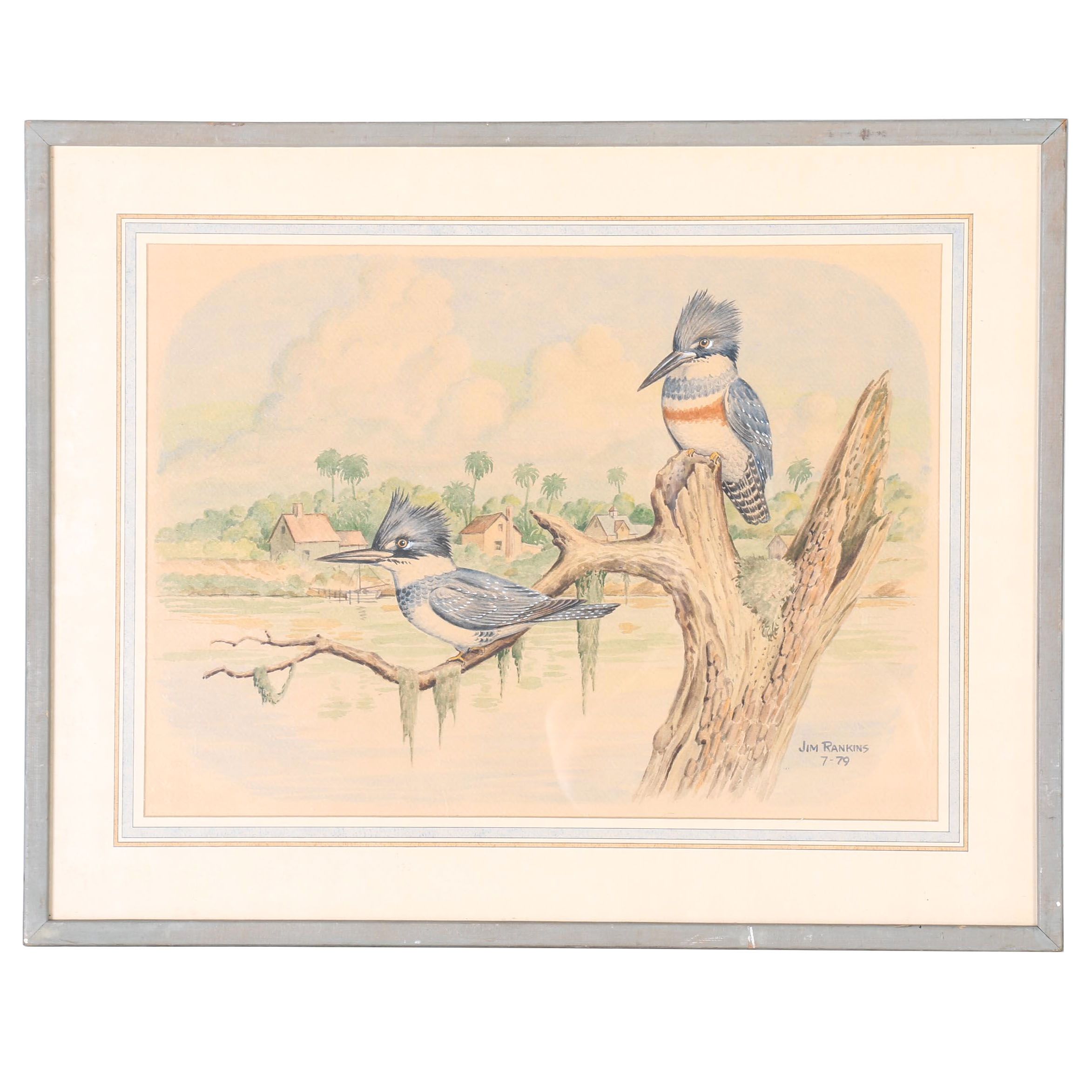 Jim Rankins Watercolor on Paper of Kingfishers