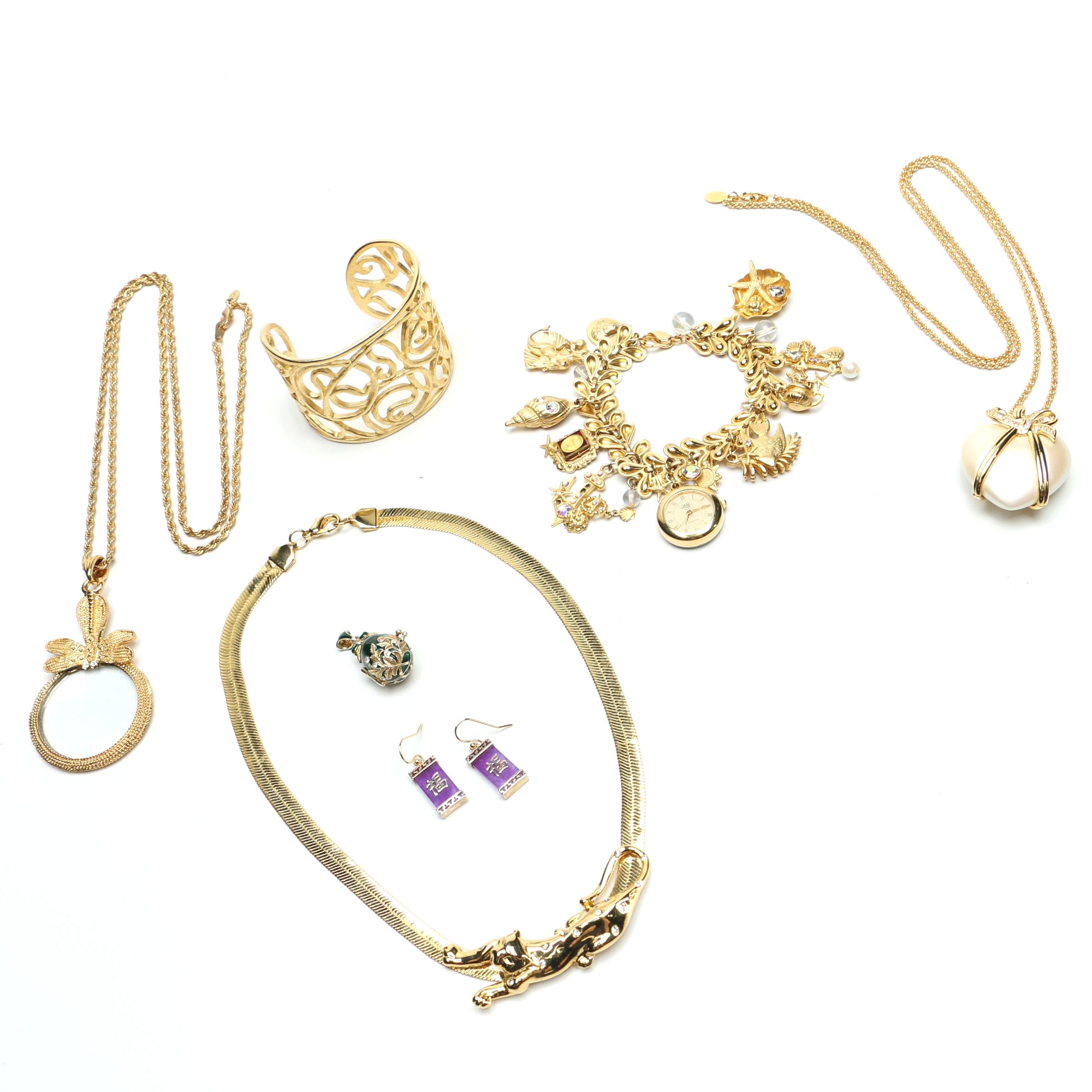 Gold Tone Costume Jewelry Including Enamel Egg Locket