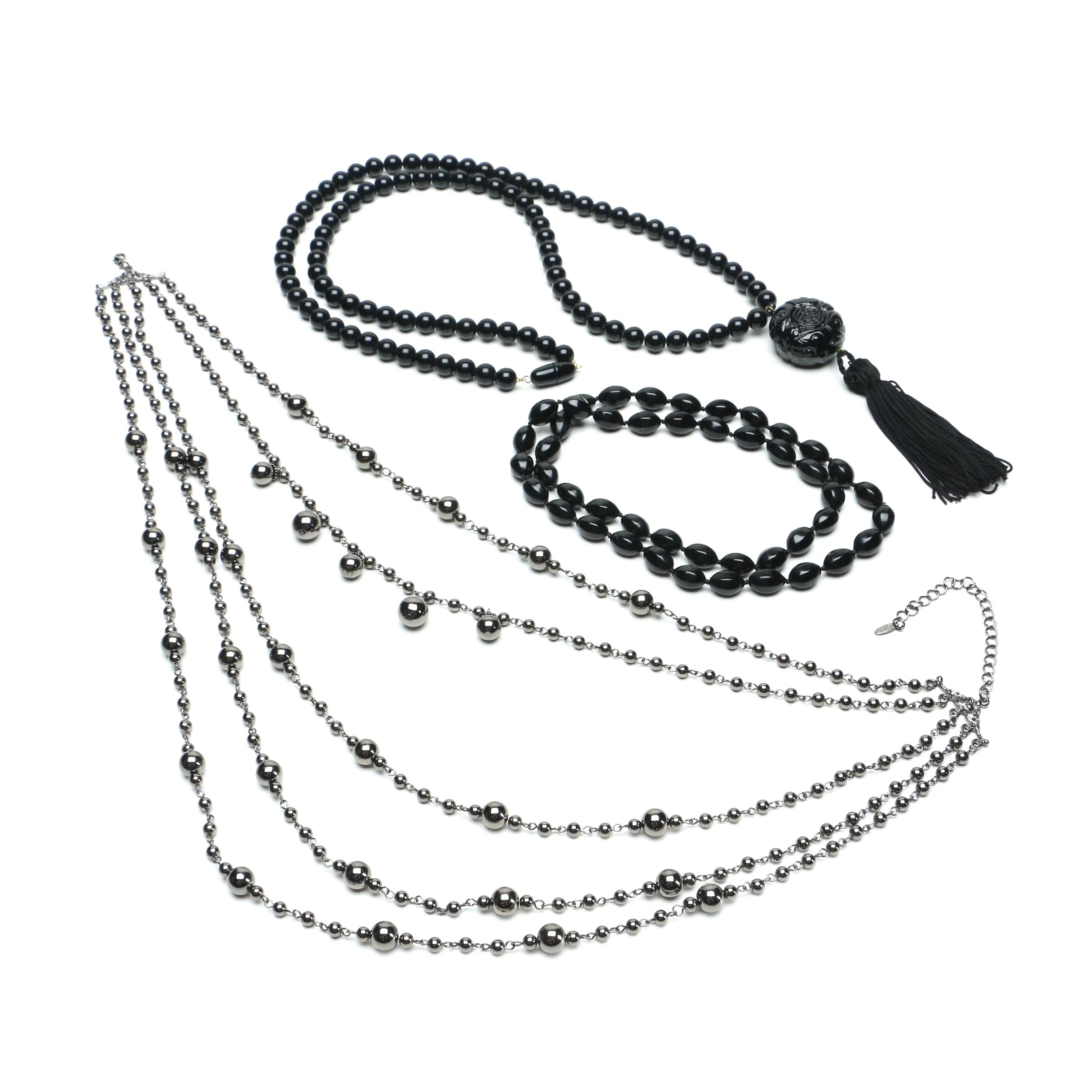 Black and Silver-Tone Beaded Necklaces