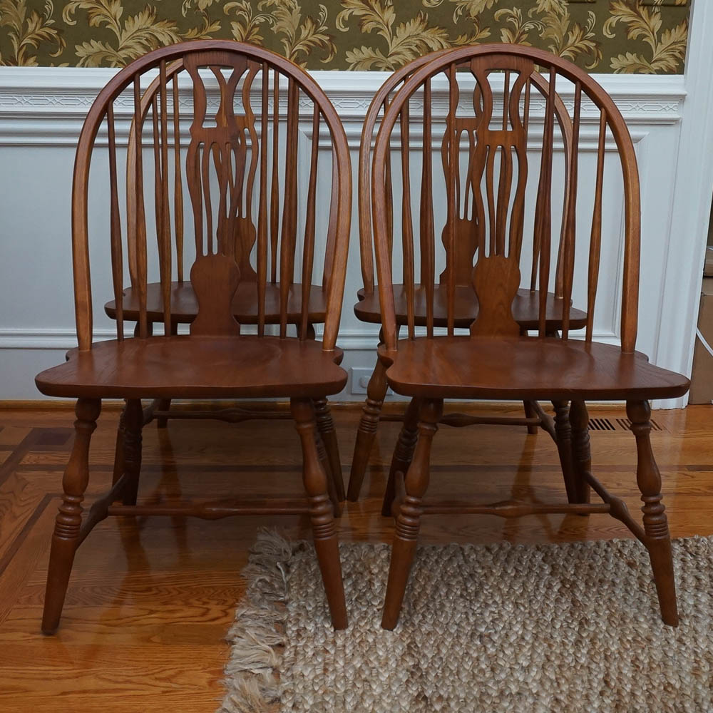 Six Oak Windsor Style Dining Chairs by Keller
