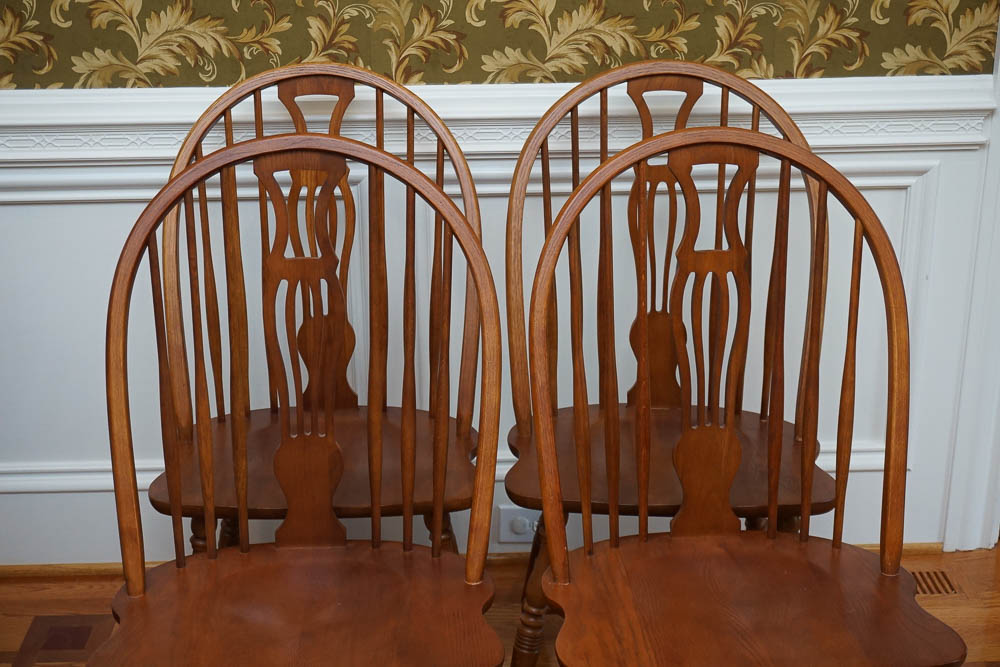 Six Oak Windsor Style Dining Chairs by Keller