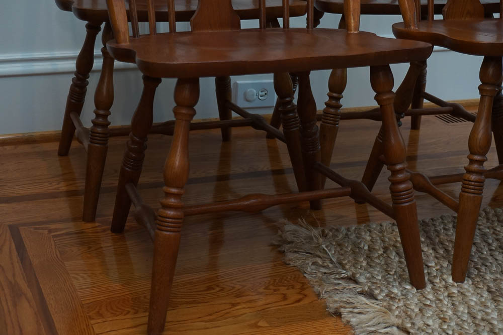 Six Oak Windsor Style Dining Chairs by Keller