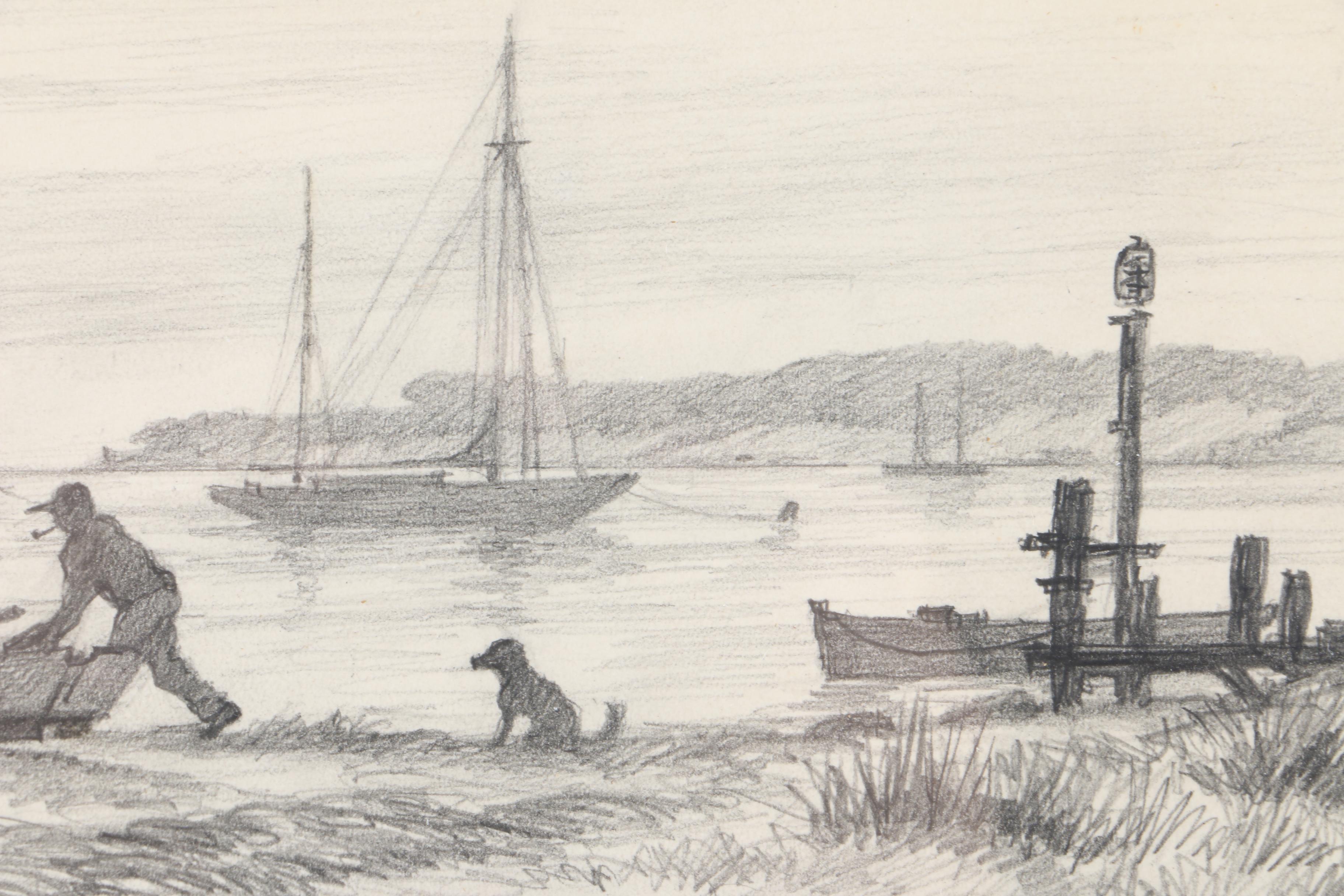 1954 Ray Hill Drawing "Goin' Fishin' Down Cape Cod Way"