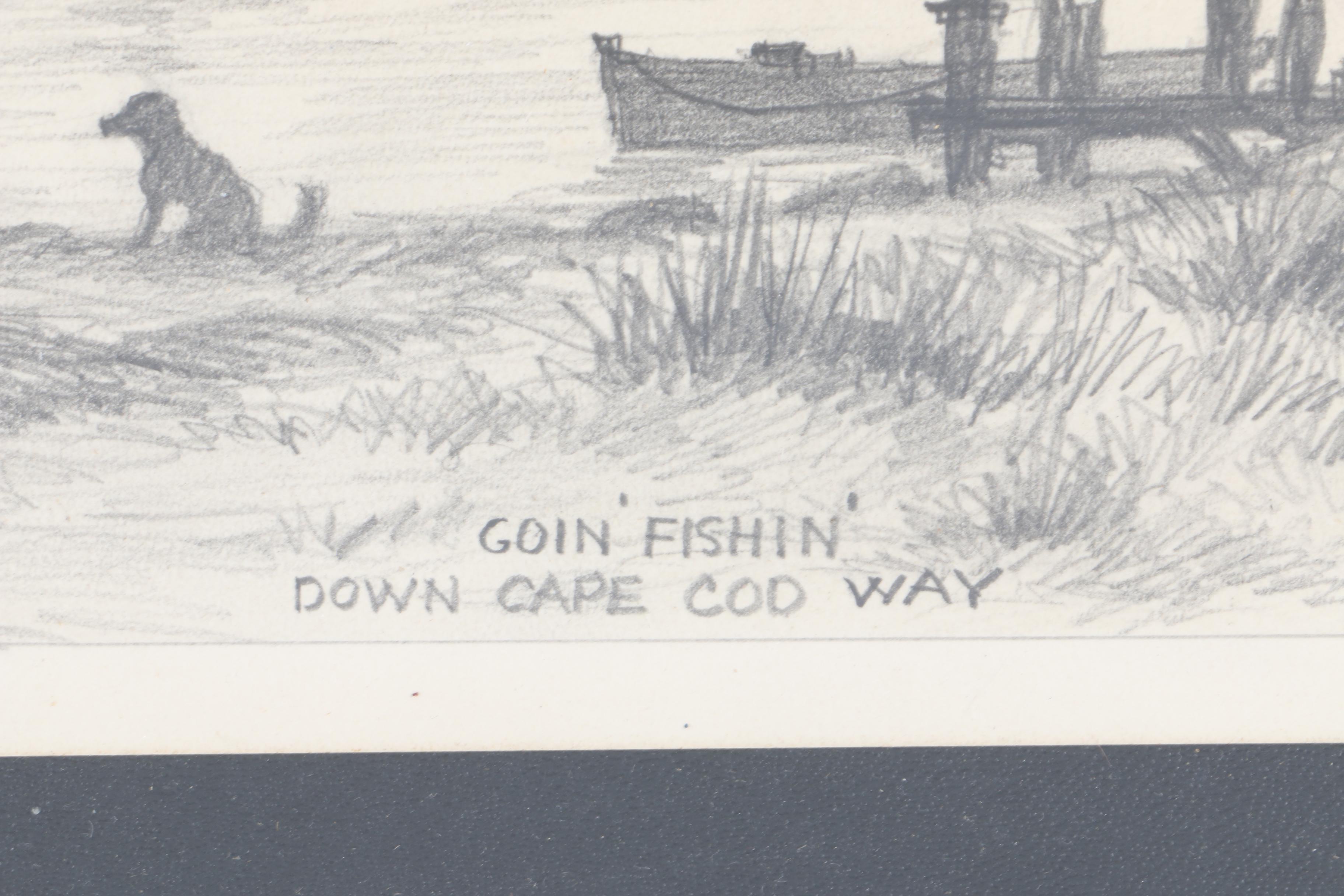 1954 Ray Hill Drawing "Goin' Fishin' Down Cape Cod Way"