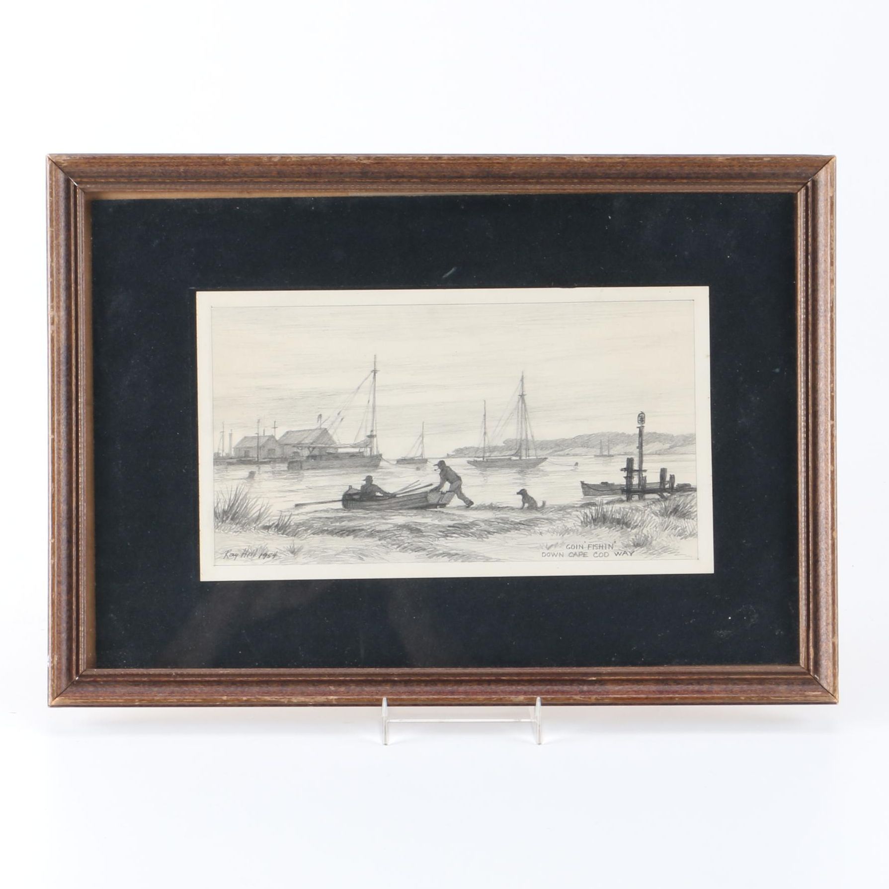 1954 Ray Hill Drawing "Goin' Fishin' Down Cape Cod Way"