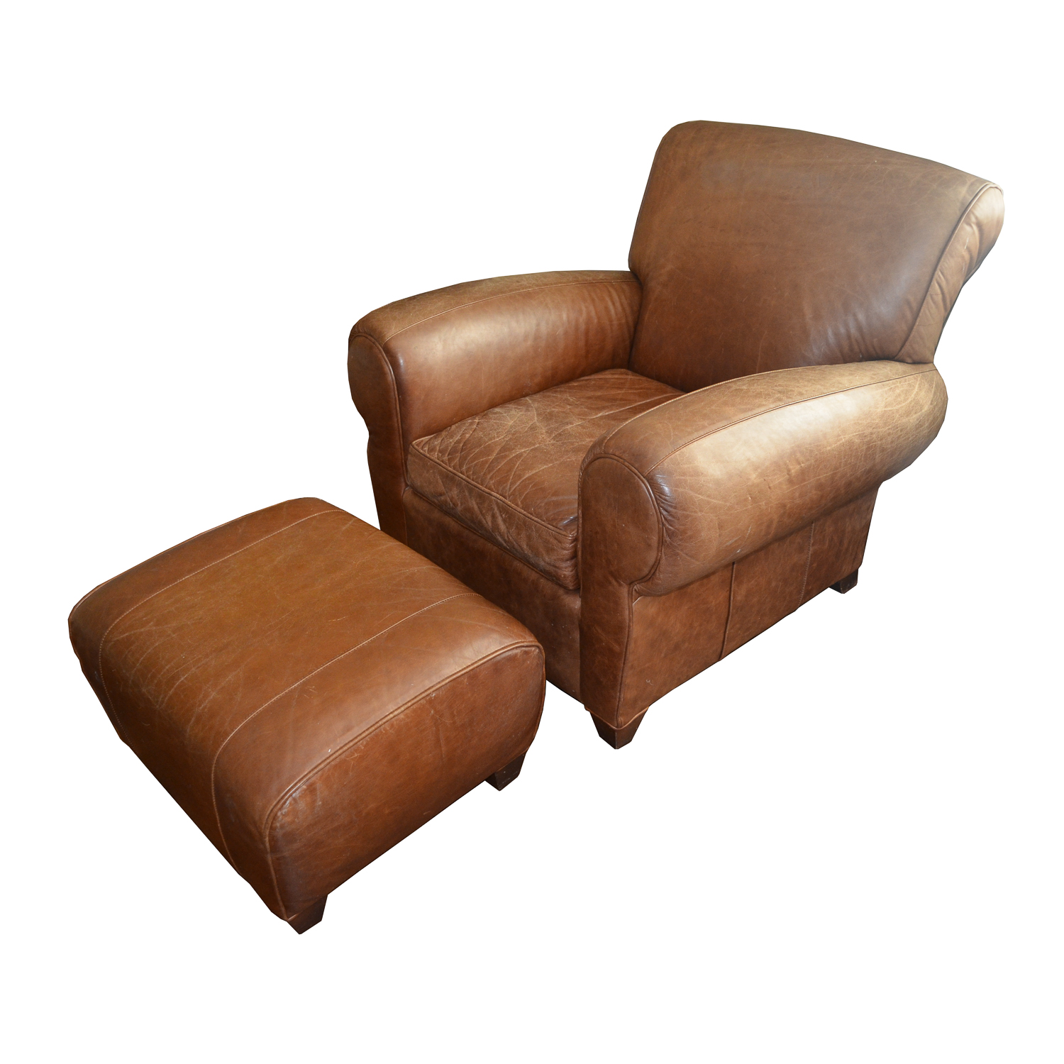 Pottery Barn by Mitchell Gold Leather Chair With Ottoman